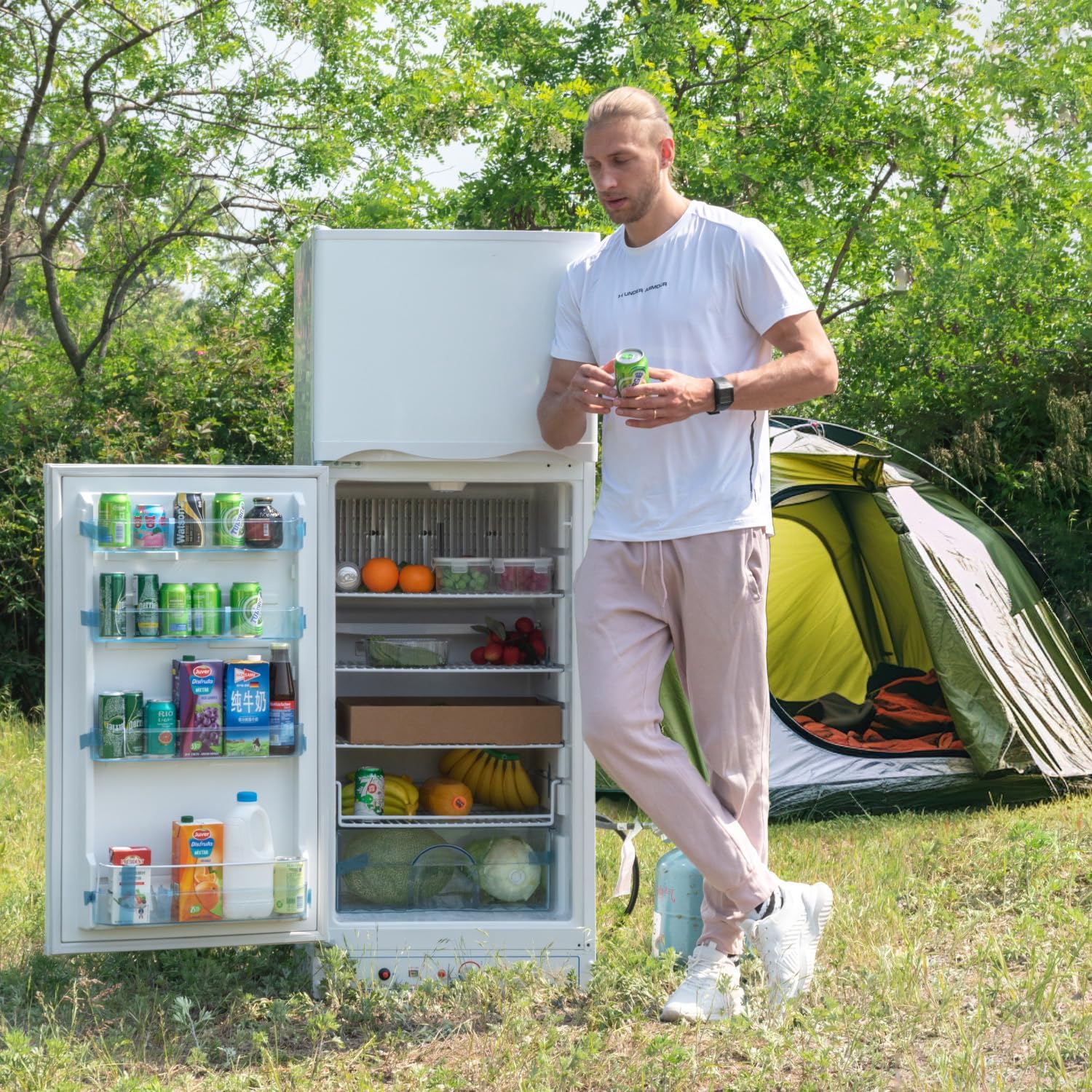 SMETA Gas Kühlschrank mit Gefrierfach, Gas/230V, Kühl-Gefrierkombination 175L, für Ferienhaus Gîte Garage Wohnwagen Wohnmobil, Weiß