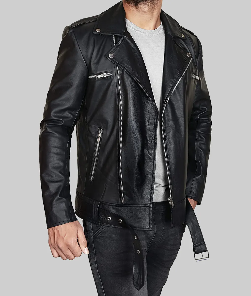 Mens Biker Black Leather Jacket