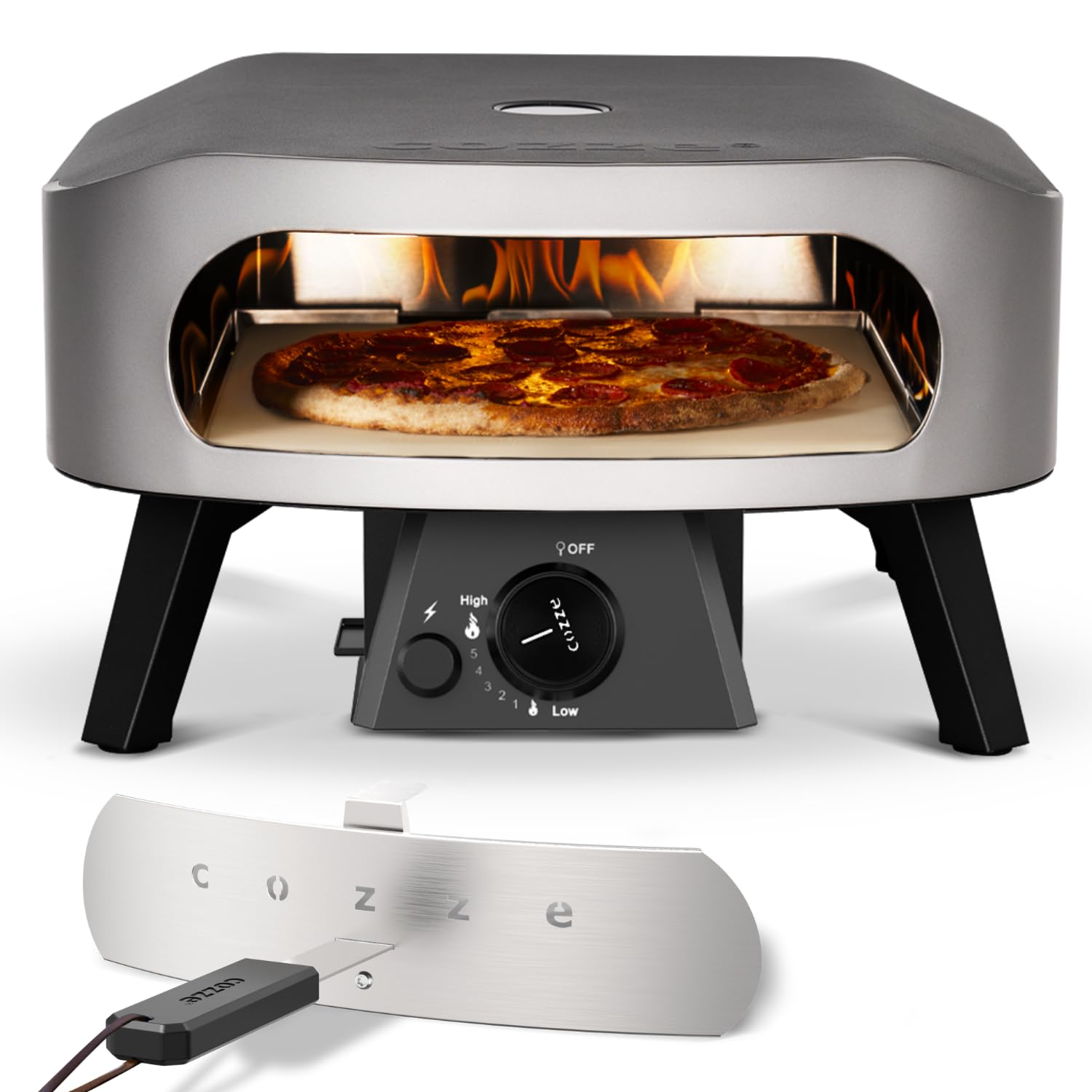 Gas-Pizzaofen 13 Zoll für Tischbetrieb mit Regulator 50 mbar 15 l Fassungsvermögen 50 x 50 x 29,5 cm Outdoor