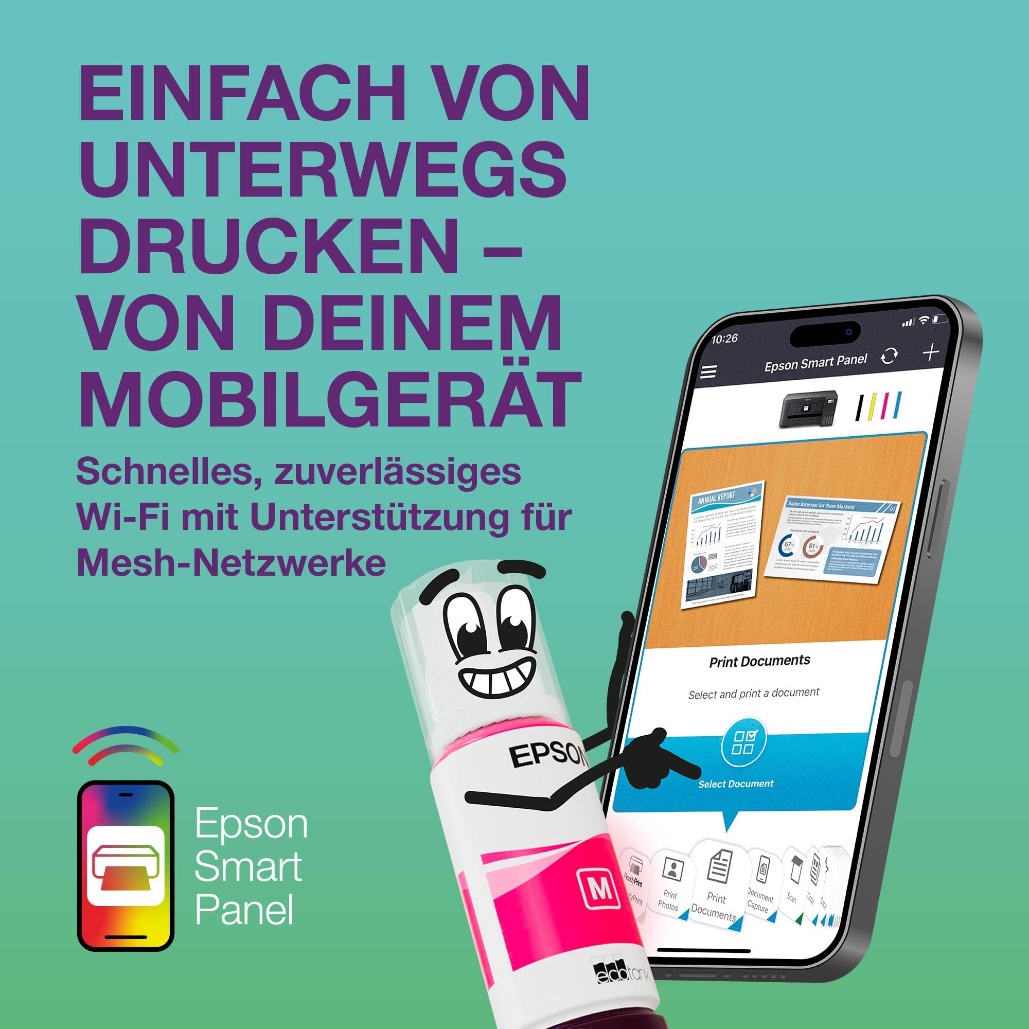 EcoTank ET-2926 Multifunktionsdrucker für Haushalte, WLAN, A4, Drucken, Kopieren, Scannen mit LC-Display und AirPrint, inklusive Tinte für bis zu 3