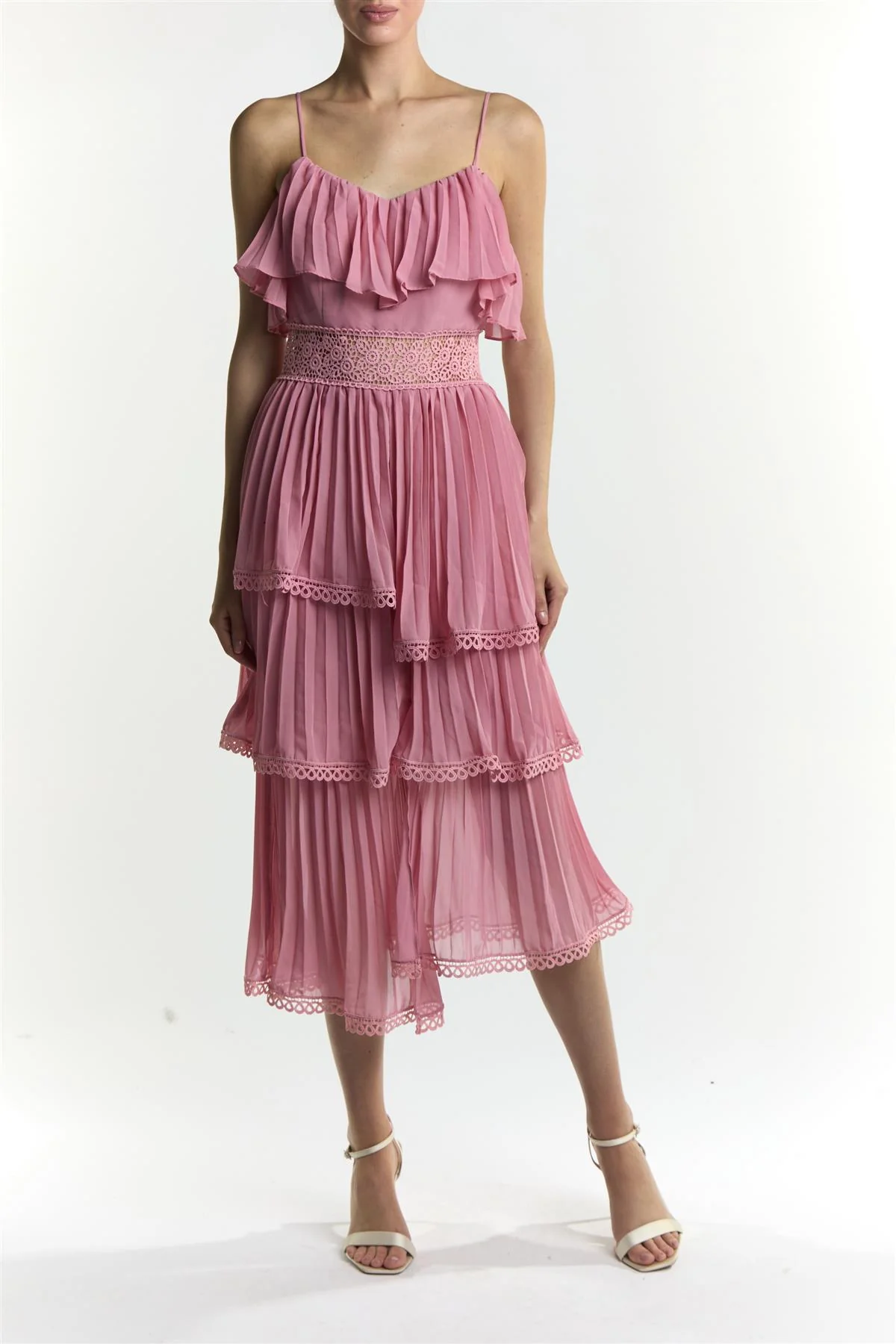 Marie Rose Pink Frill Midaxi Dress