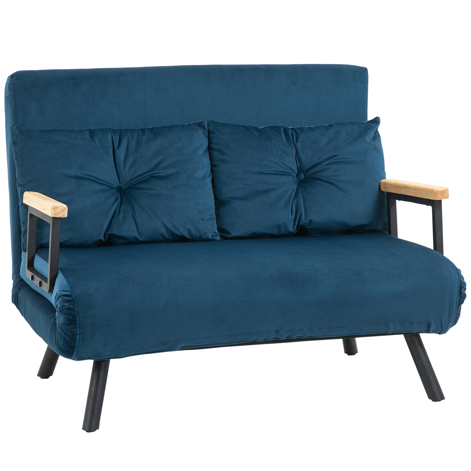 HOMCOM Schlafsofa 2er-Sofa Samtsofa, Schlaffunktion, inkl. 2 Kissen, Samtoptik, Natur + Blau