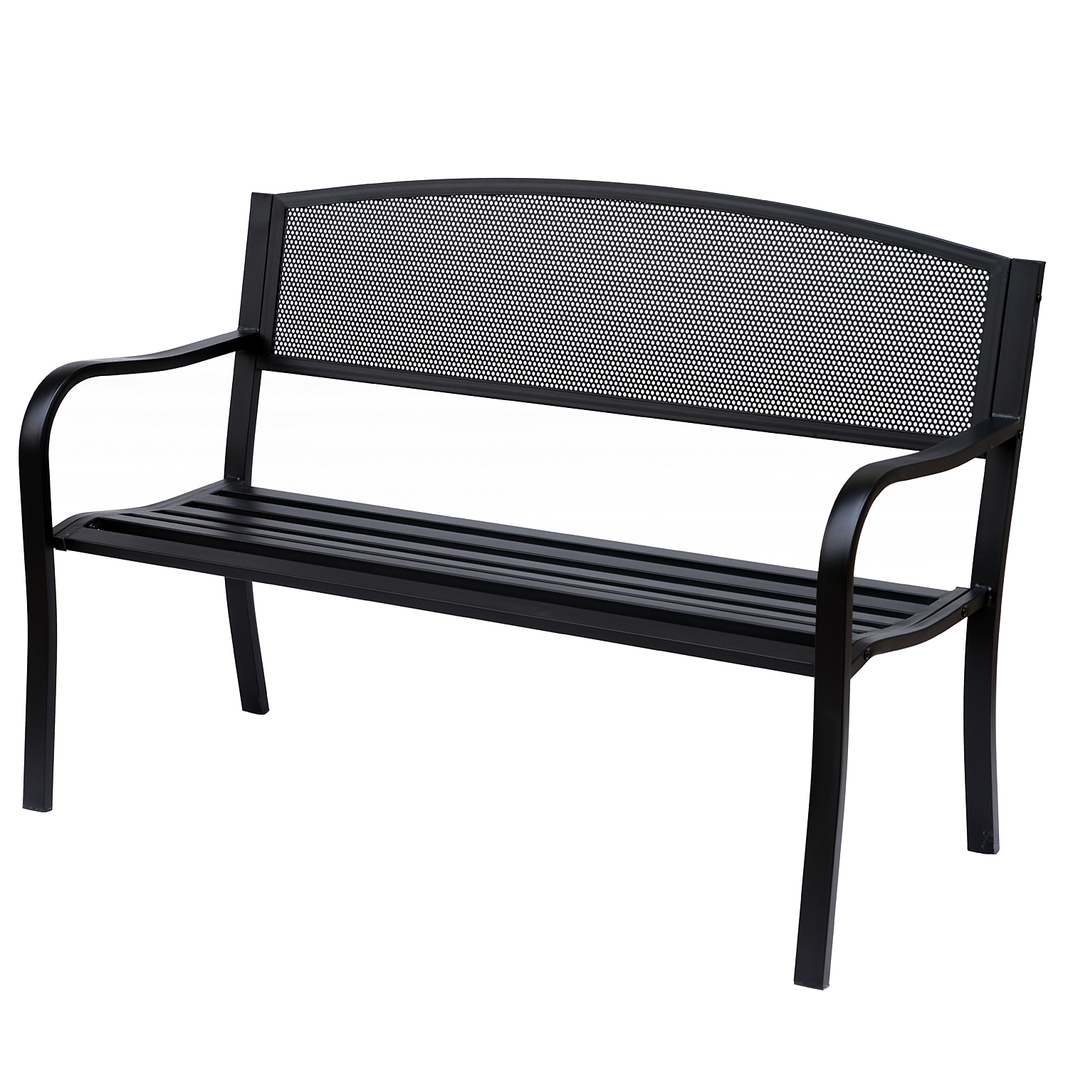 Outsunny Gartenbank Sitzbank Parkbank 2-Sitzer Garten Stahl Schwarz B127 x T60 x H87cm