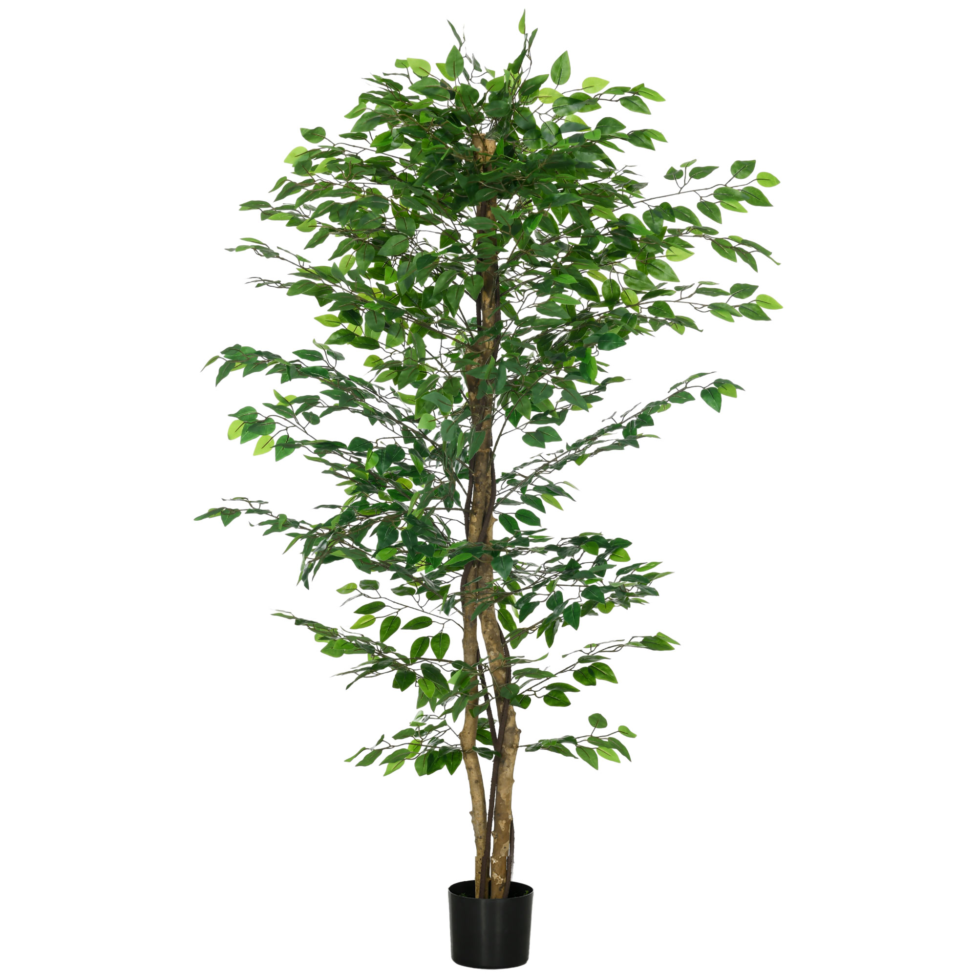 HOMCOM Künstlicher Ficus-Baum, realistisch, pflegeleicht, inkl. Topf, 180 cm hoch, Grün