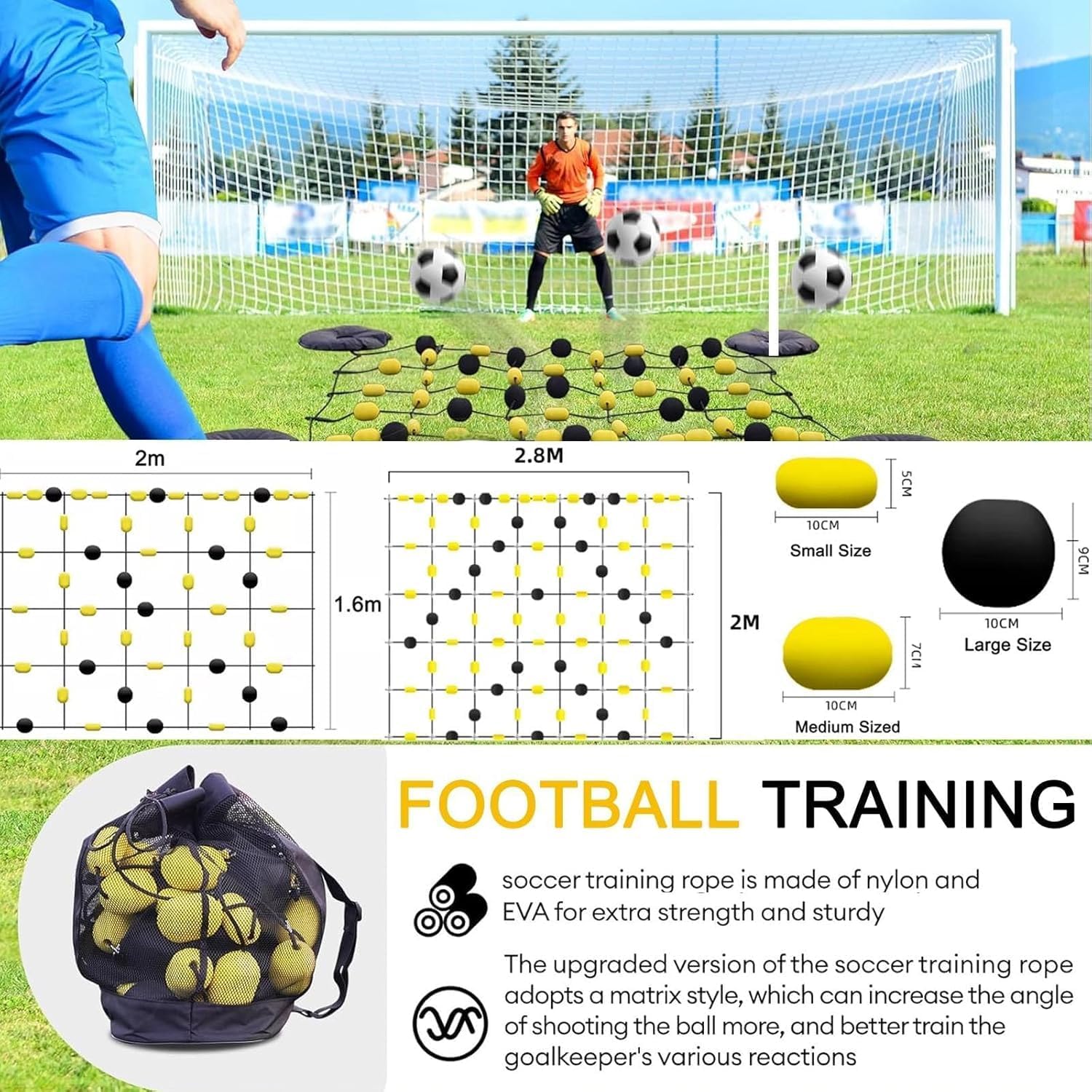 2 x 1,6 m/2,8 x 2 m Torwart-Trainingsgerät, Fußball-Reboundboard, Beweglichkeitstraining, Sportgerät, Torwart-Ablenkgerät, Reflex- und Beweglichkeitstraining für Kinder und Erwachsene 2.8 * 1.2m