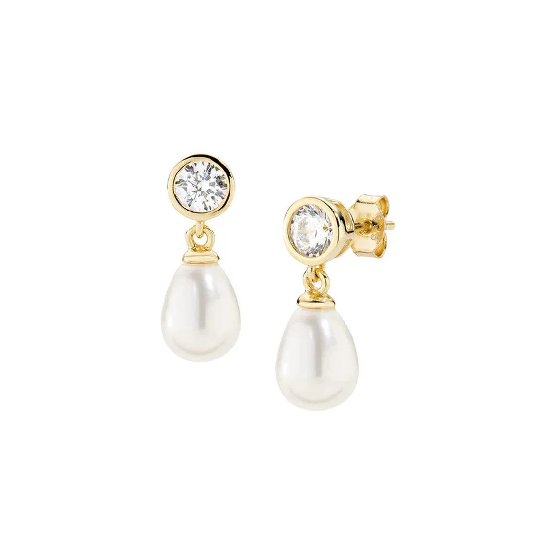 Orecchini Amen dorati pendenti con perla e punto luce ORTOPEGBBZ3