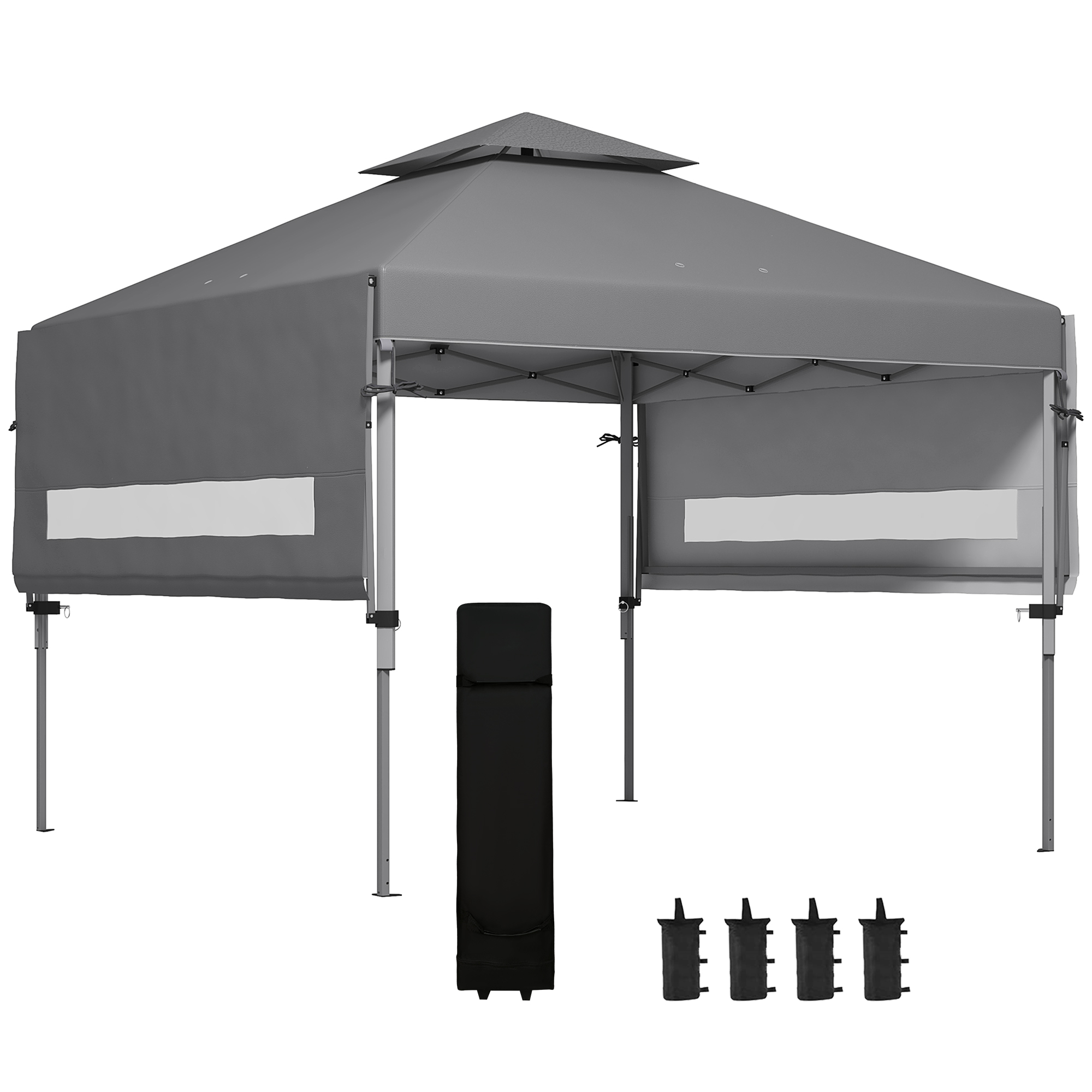 Outsunny Garten Pop-Up Pavillon Faltbar 5 x 3 m, Oxford-Gewebe mit 2 verstellbaren Seitenwänden, Transporttasche mit Rollen inklusive