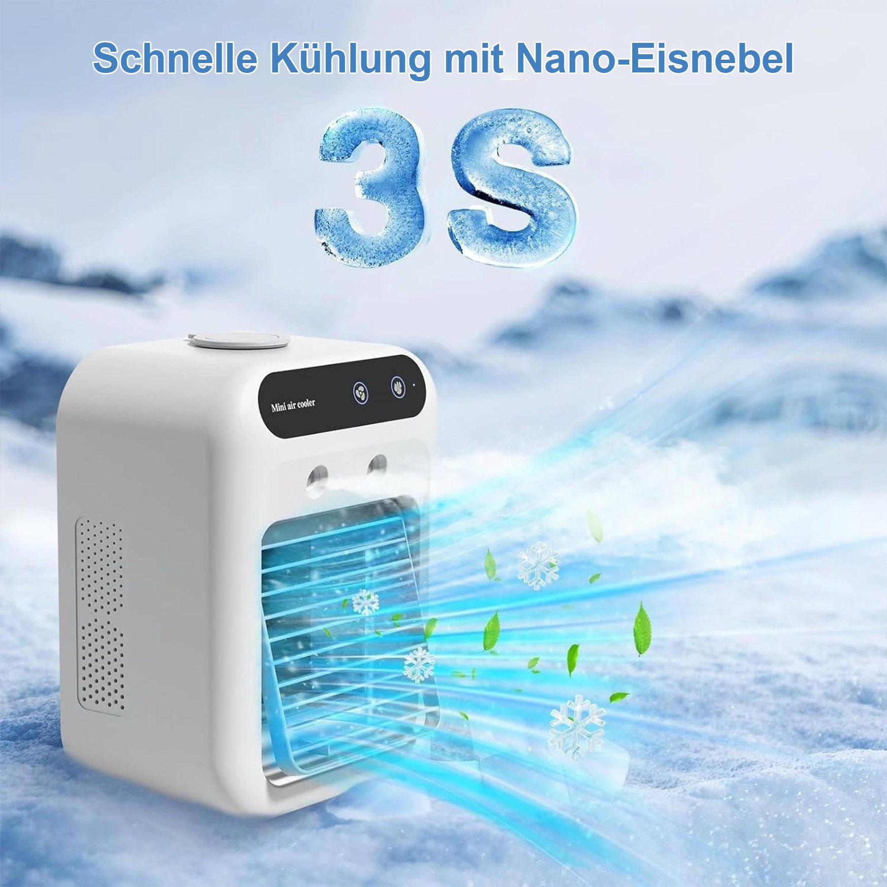 Ventilatorkombigerät Luftkühler mit Verdunstungskühlung Mini Ventilator USB 3 in 1,5000MAH