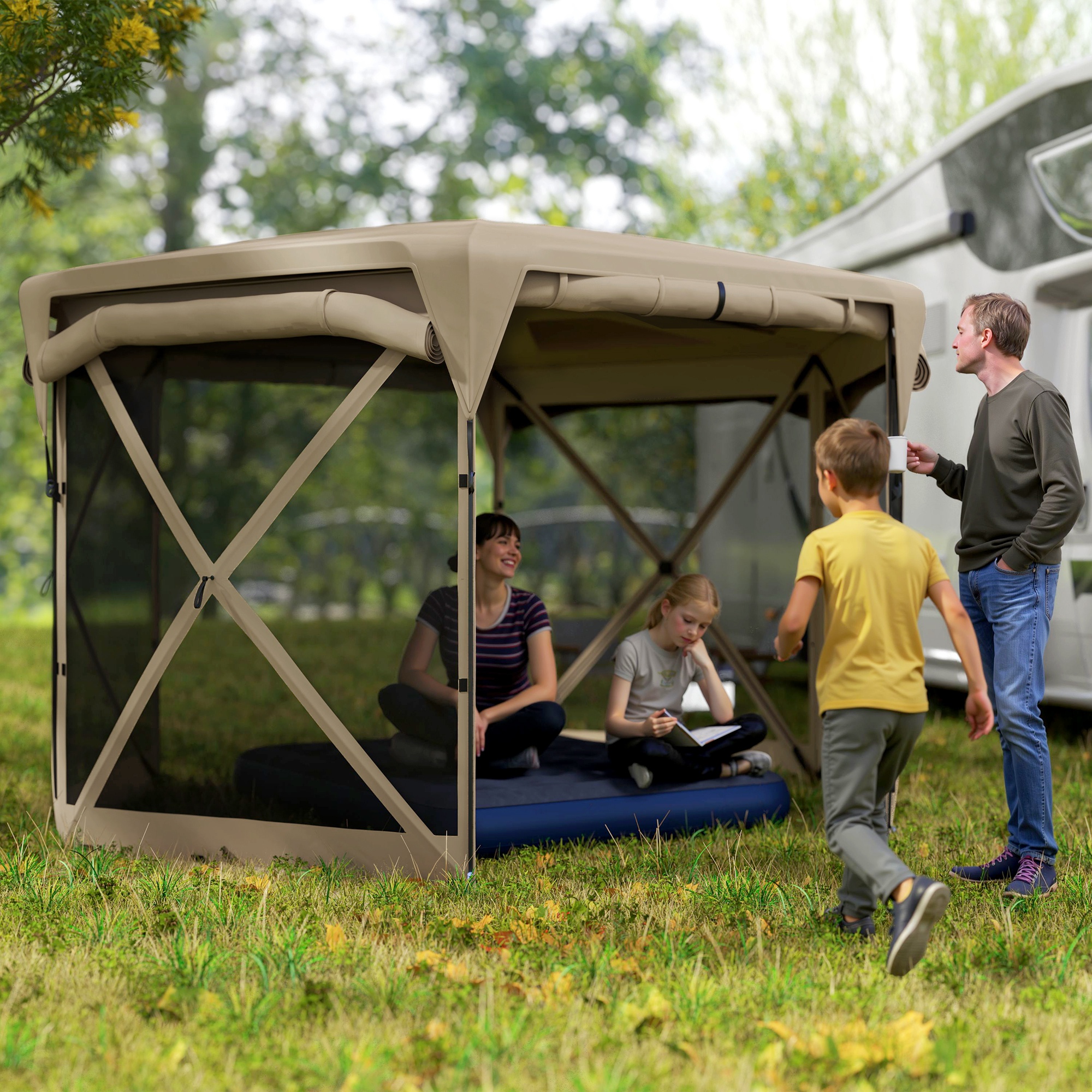 Outsunny 3 x 3,5 Pop-up-Gartenzelt mit UPF30+ Schutz, Netzwände, Tragetasche, für Gartenpartys, Camping, Khaki
