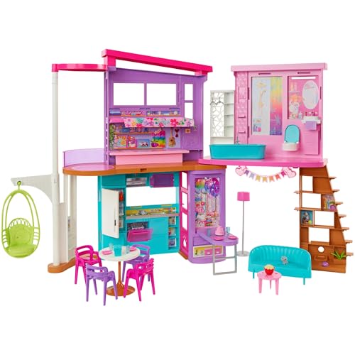 Barbie   Barbie Casa di Malibu (106 cm) playset casa delle Bambole con 2 Piani, 6 stanze, Ascensore Altalena e più di 30 Pezzi, Giocattolo per Bambini 3  Anni, HCD50 : Amazon.it: Giochi e giocattoli