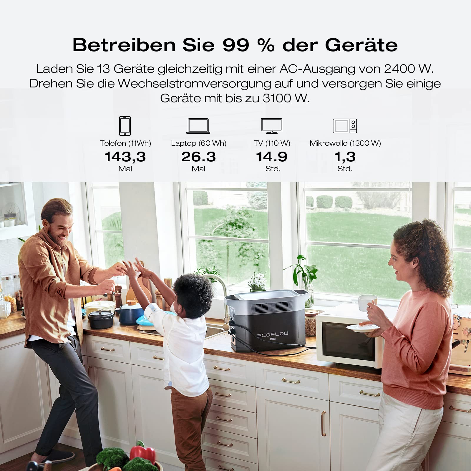 Tragbare Powerstation DELTA 2 Max 2048 Wh 3000 W Ausgangsleistung LiFePO4 X-Boost 3000 W Solarladung AC-Ladung 13 Steckdosen