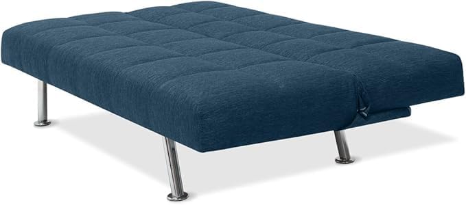 EVERGREENWEB - Divano Letto Clic Clac 3 Posti in Tessuto Imbottito colore Blu, Design Moderno, Schienale Reclinabile e Trasformabile in Comodo Letto con Materasso in Foam, Gambe Cromate, BRIGITTE