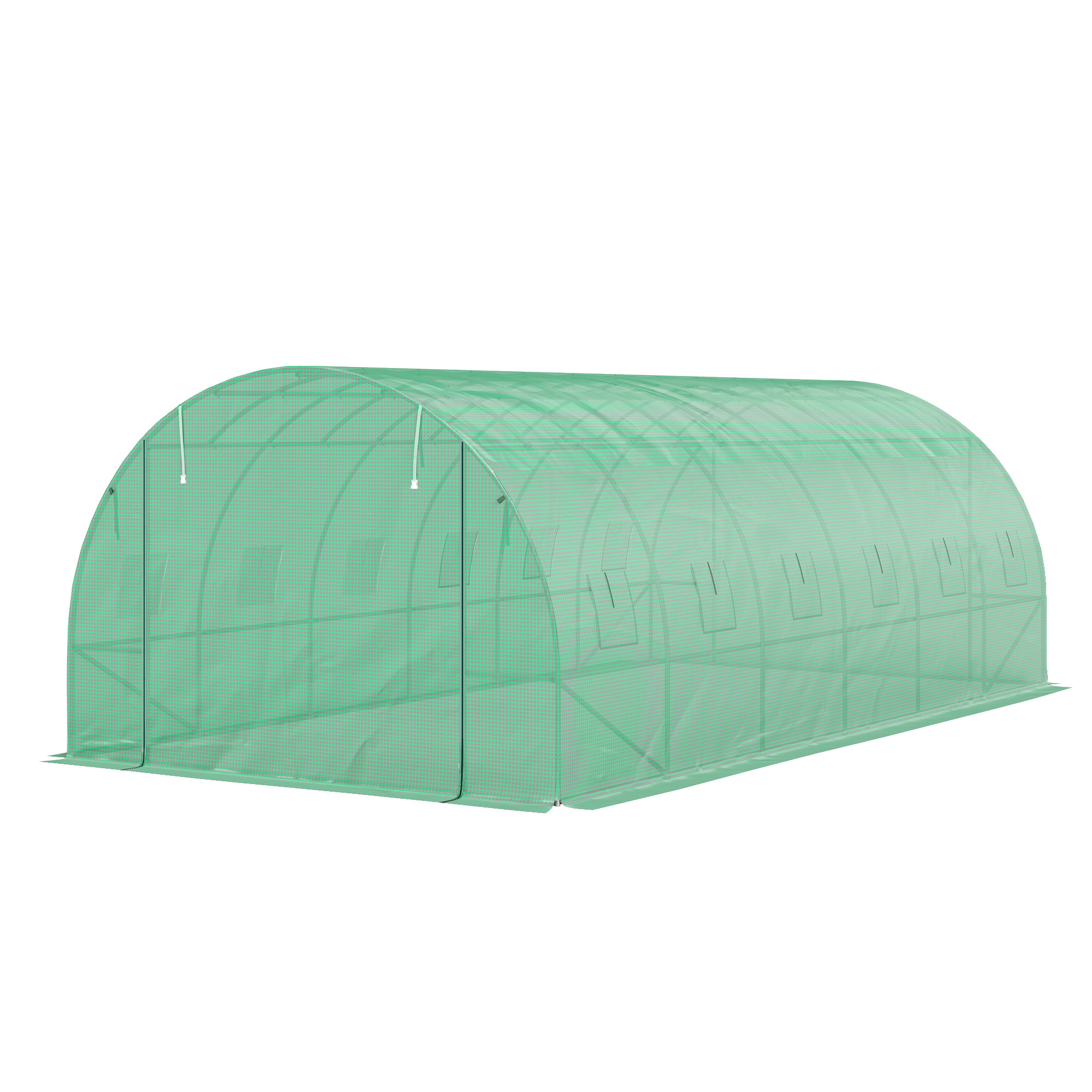 Outsunny Polytunnel Gewächshaus mit Kunststoff-Abdeckung und Stahlrahmen, begehbares Gewächshauszelt mit Rolltüren, Grün