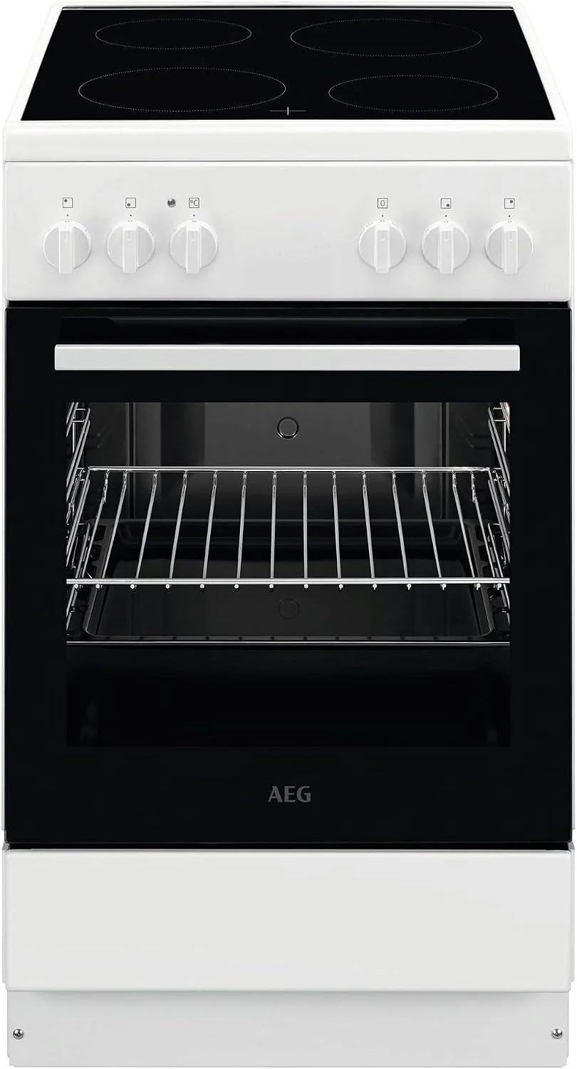 AEG Standherd mit Glaskeramik-Kochfeld, 50cm, CCB50090BW, A, Schnellaufheizen, Grillfunktion, Weiß