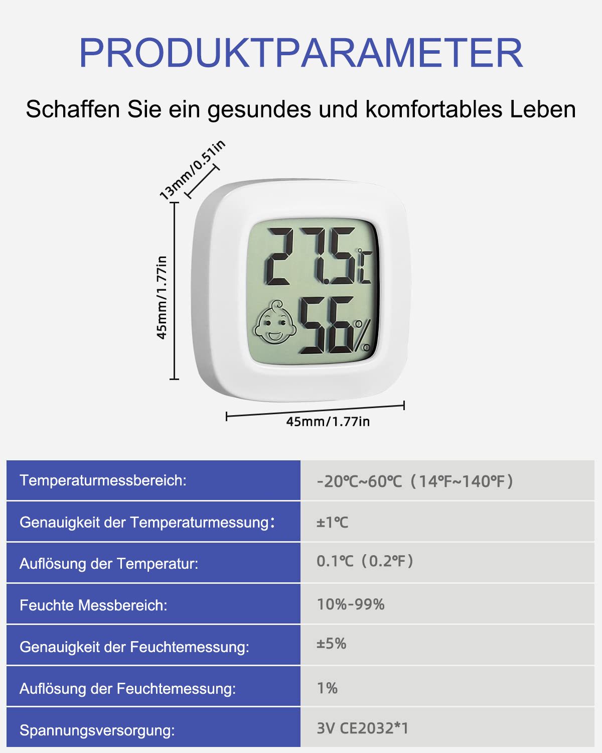 Hygrometer 5er Raumthermometer, Luftfeuchtigkeitssensor Mini-Digital-Thermometer