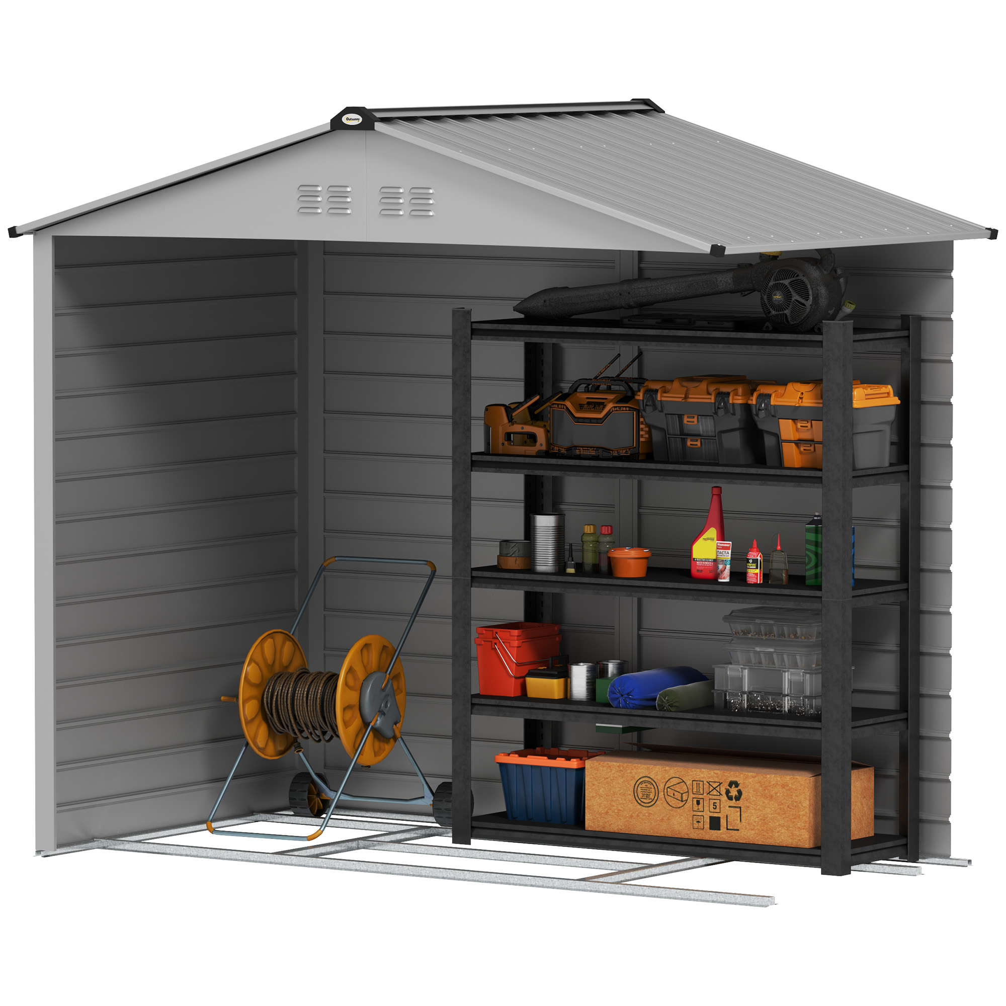 2,1 x 1,3 m Tuinschuur, Gereedschapsschuur van Staal, Afsluitbare Deuren, 4 Ventilatieopeningen, Grijs