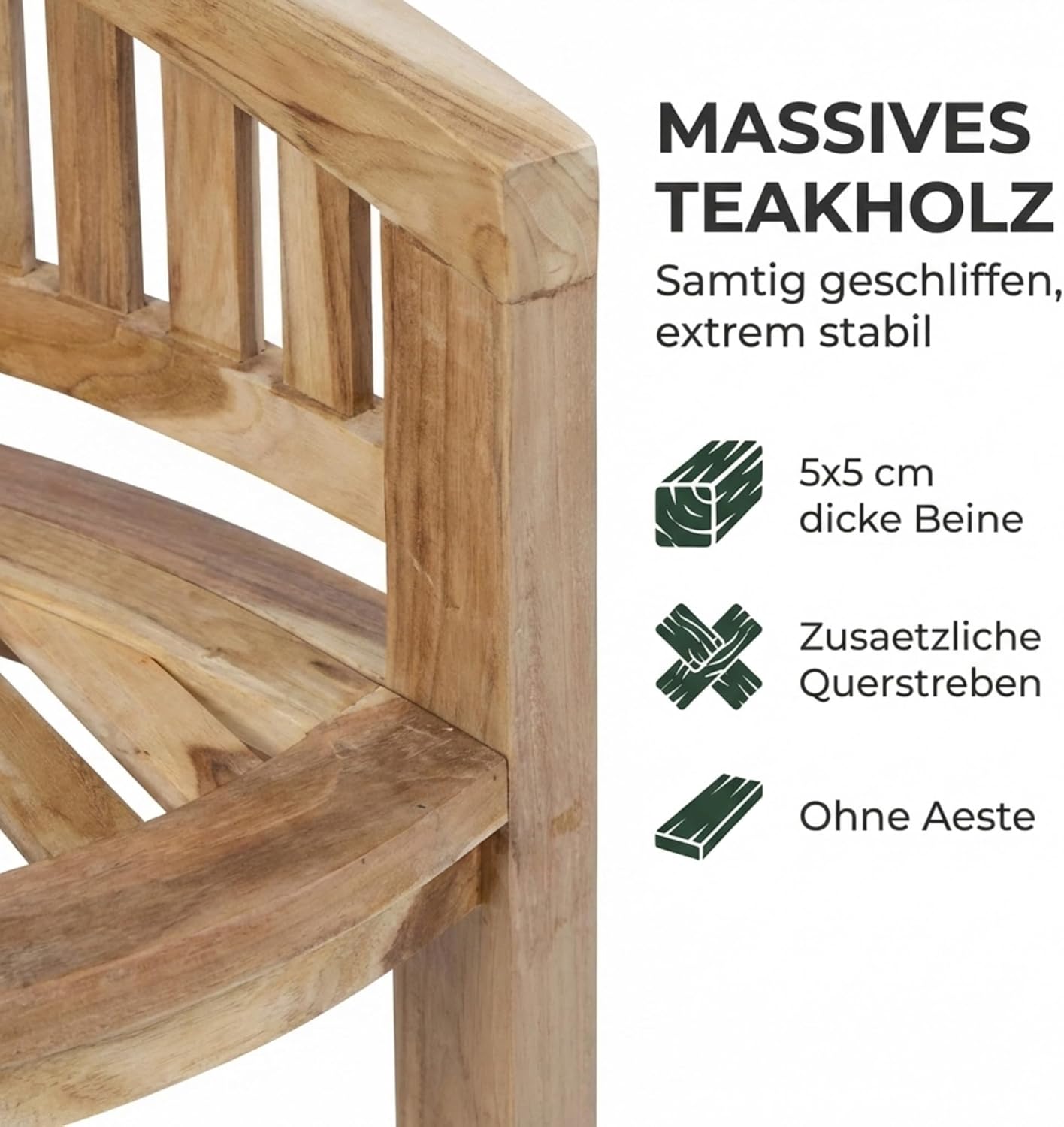 SAM 2-Sitzer Bananenbank Banana, 120 cm Sitzbank, Teak-Holz, Massive Holzbank, ideal für den Balkon oder Garten