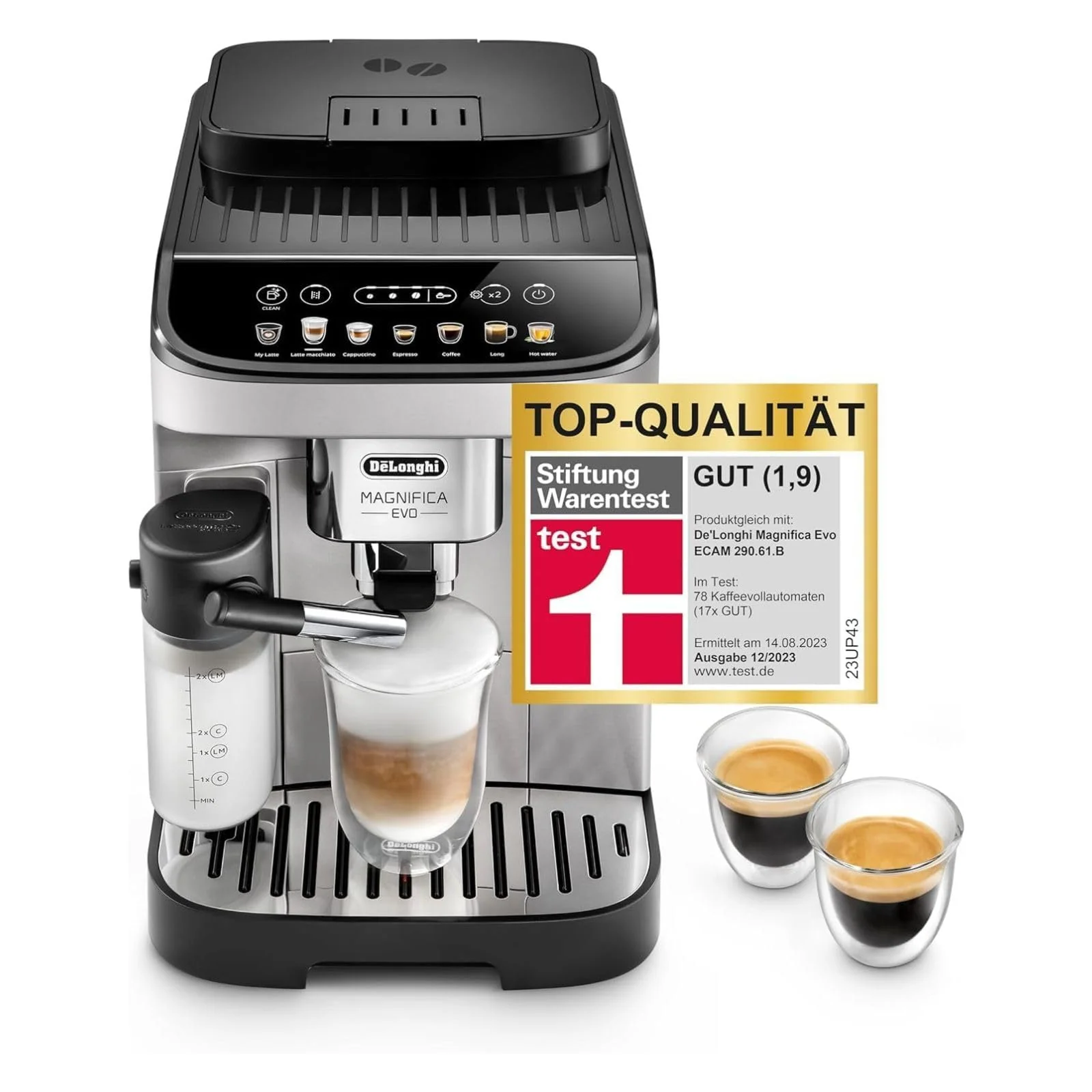 De'Longhi Magnifica Evo ECAM 292.81.B Kaffeevollautomat mit LatteCrema Milchsystem, 7 Direktwahltasten für Cappuccino, Espresso und weitere Kaffeespezialitäten, 2-Tassen-Funktion, Schwarz