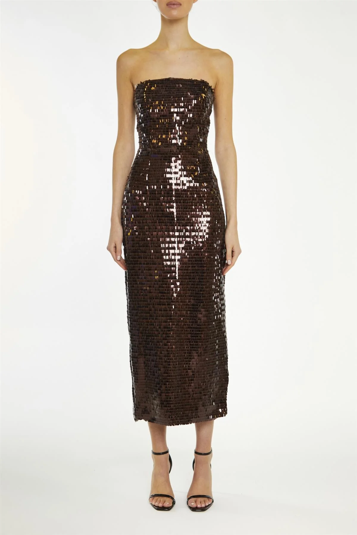 Paris Chocolate-Sequin Bandeau Tailored Midaxi Dress
