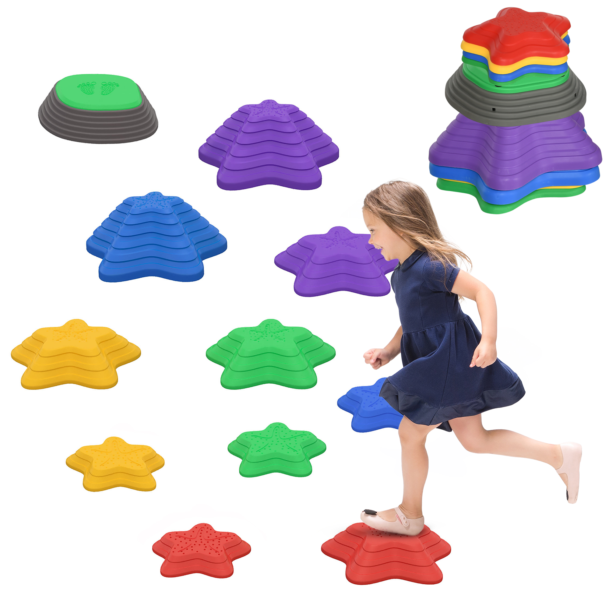 ZONEKIZ Trittsteine-Set für Kinder ab 3 Jahren, 11 Steine, rutschfest, bis 80 kg, Seestern-Design