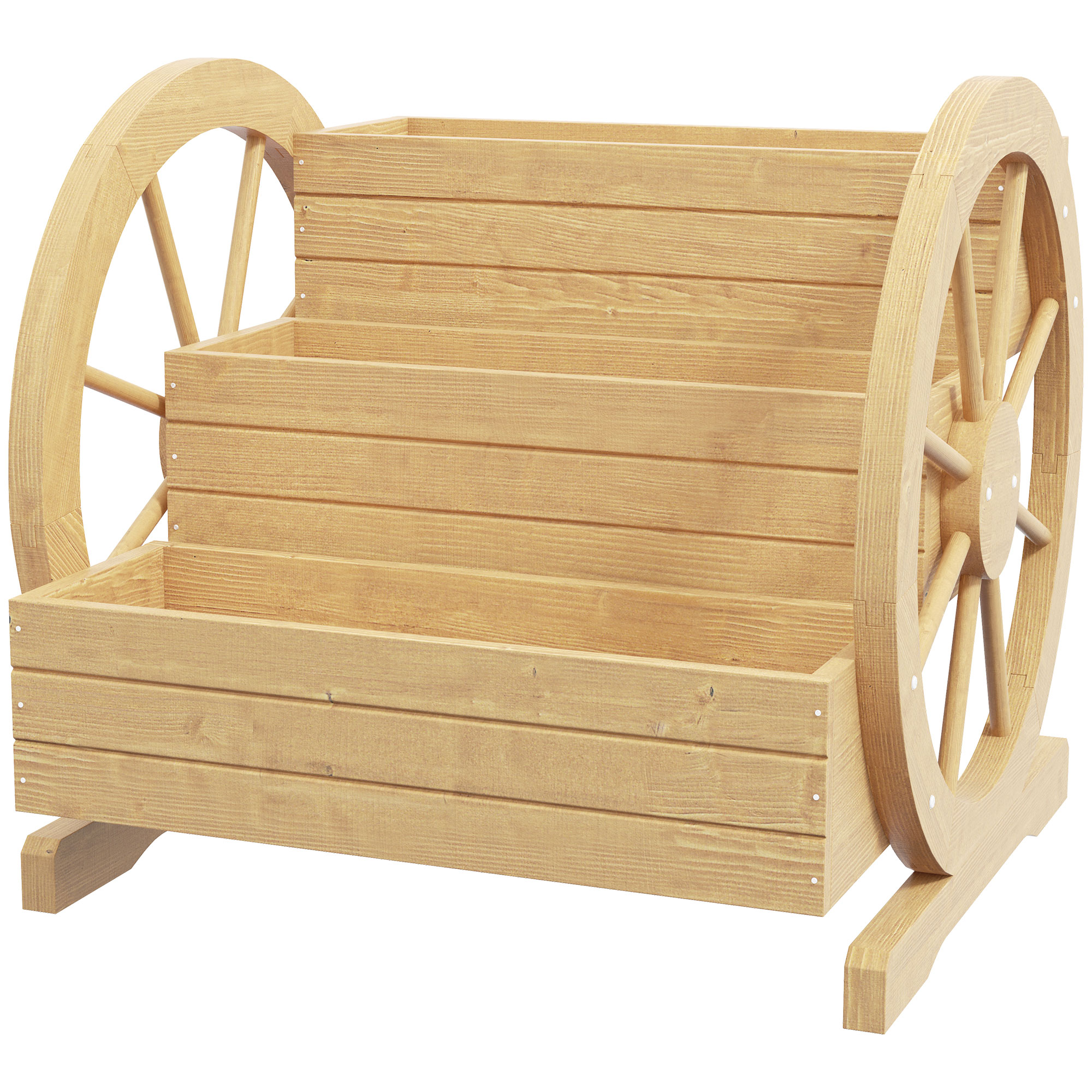 Outsunny Hochbeet auf Beinen quadratisch Gemüsegarten 3 Etagen mit 2 Leiterwagenrädern aus Kiefernholz, Maße 62L x 61B x 57H cm