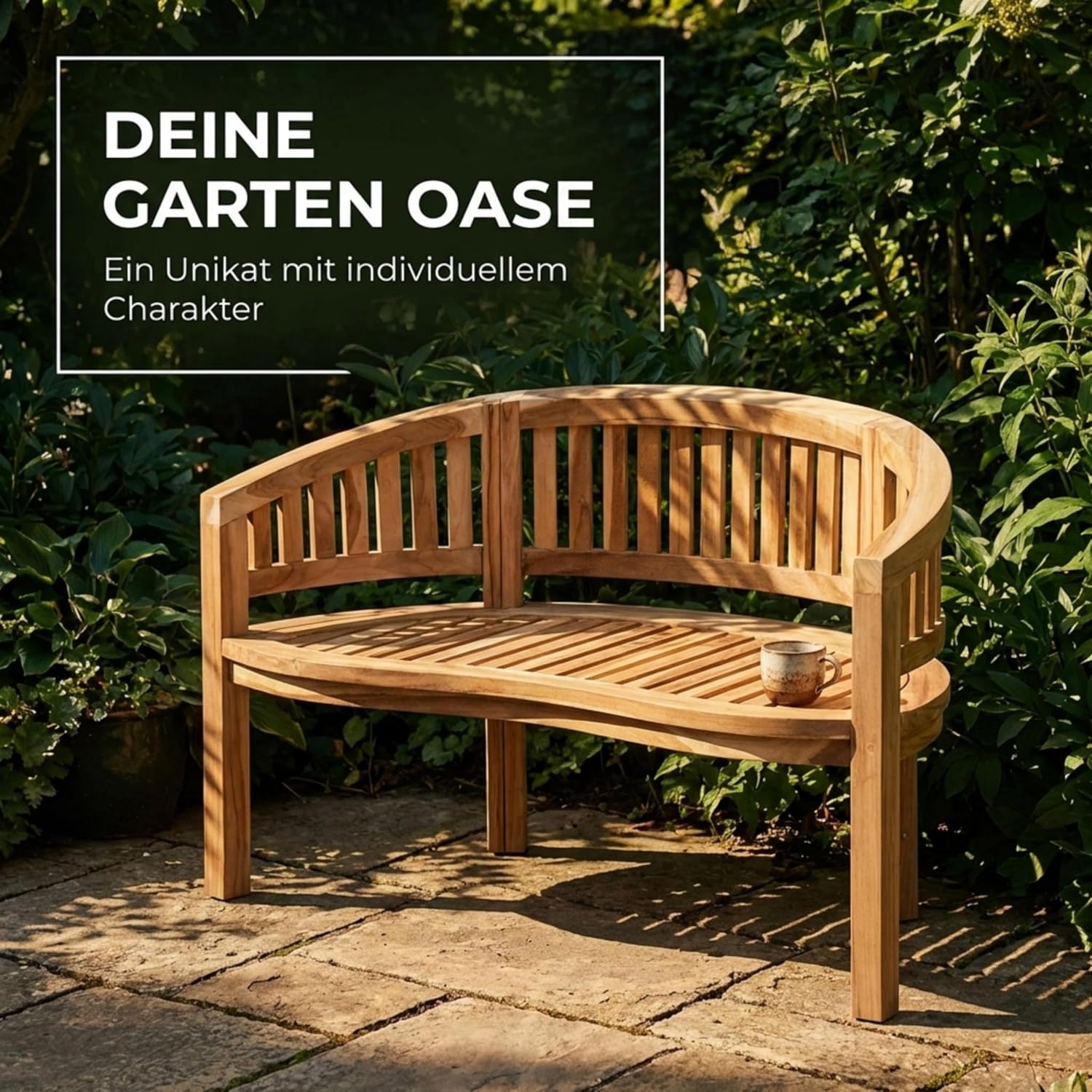 SAM 2-Sitzer Bananenbank Banana, 120 cm Sitzbank, Teak-Holz, Massive Holzbank, ideal für den Balkon oder Garten