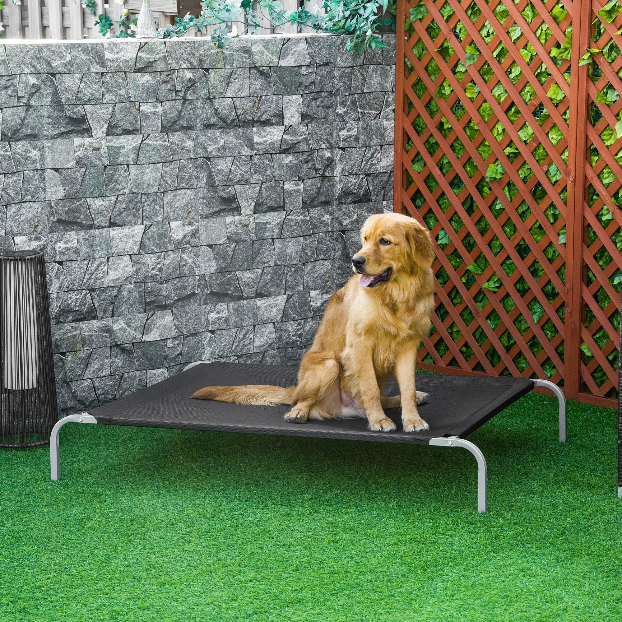 PawHut Hundebett Katzenbett XXL Komfort auf Beinen Feldbett 130L x 90B x 20H cm Mikroperforiertes Textilene Schwarz