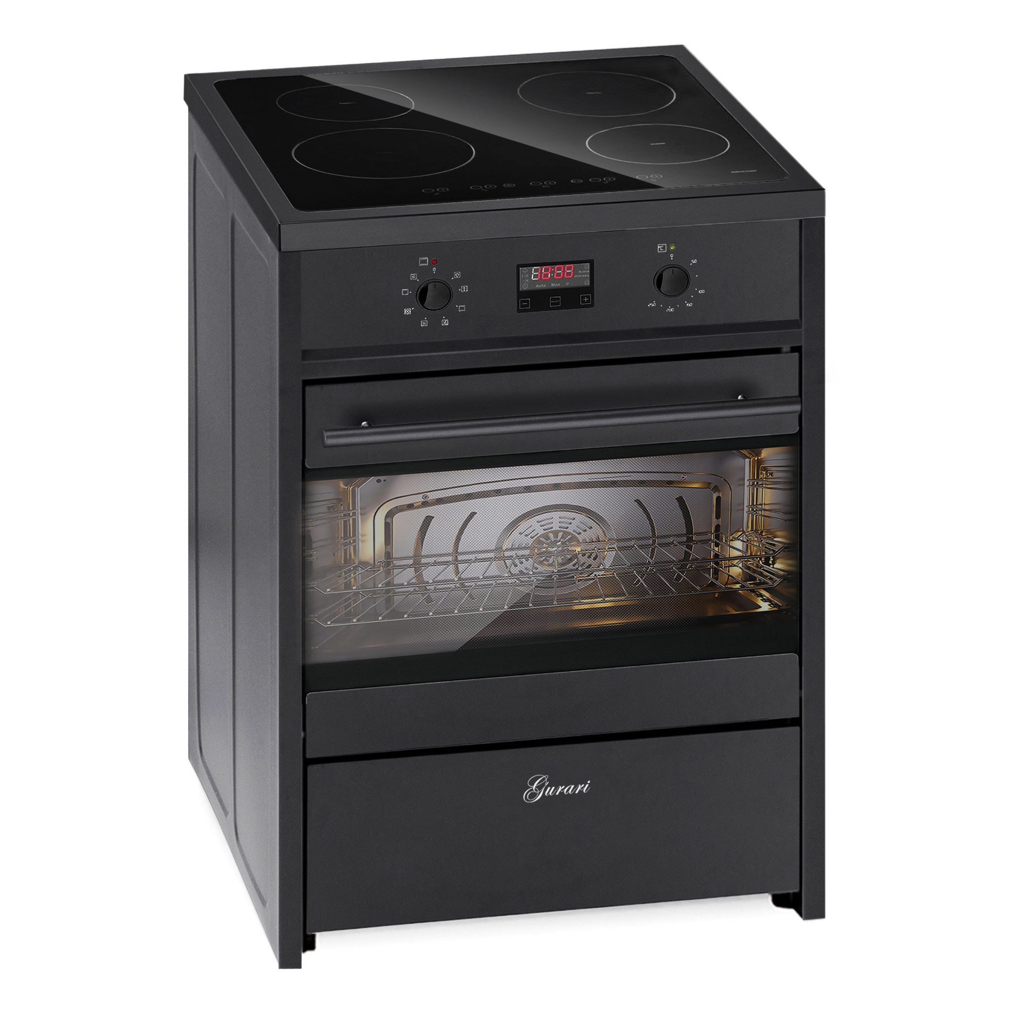 Induktions-Standherd Induktionsherd 60 cm, Schwarz, Range Coocker mit Dunstabzugshaube 60 cm 1000m³/h Wandhaube Schwarz GCH E 612 BL+GCH 046 BL 6