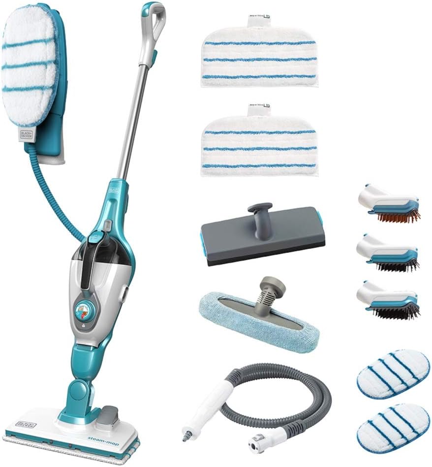Black+Decker 15-in-1 Dampfbesen Steam-mop (mit Steamitt Dampfhandschuh zur Oberflchenreinigung, AutoSelect für richtige Menge Dampf, 180° drehbarer Reinigungsfu, inkl. 15-tlg Zubehr)