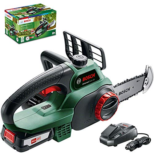 Bosch Motosega Elettrosega UniversalChain 18 (batteria da 2.5 Ah, caricabatteria, sistema SDS, lunghezza barra: 200 mm, sistema da 18 V, confezione in cartone) : Amazon.it: Fai da te