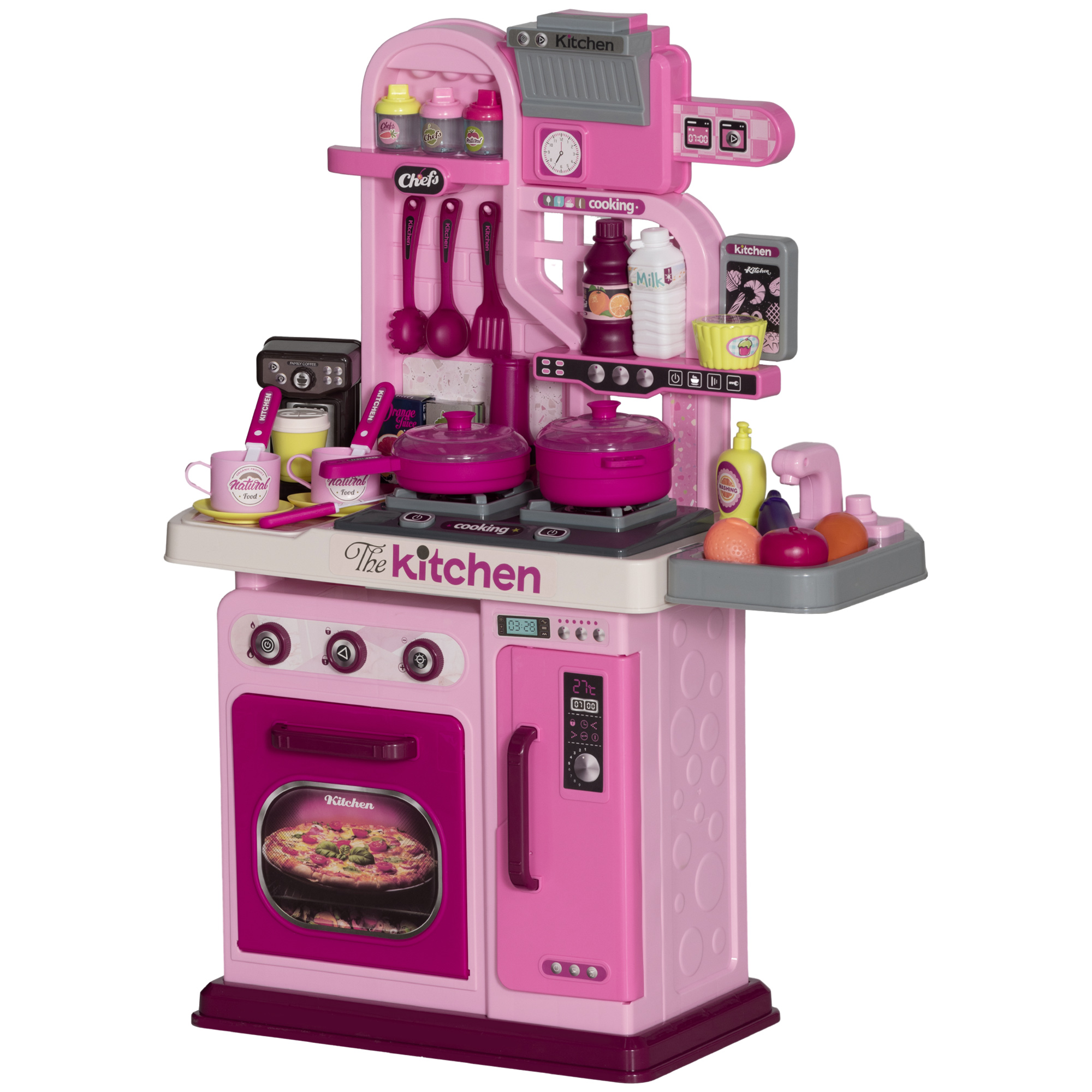 AIYAPLAY Spielküche, 33-teiliges Set, Licht- & Soundeffekte, für Kinder 3-6 Jahre, Pink