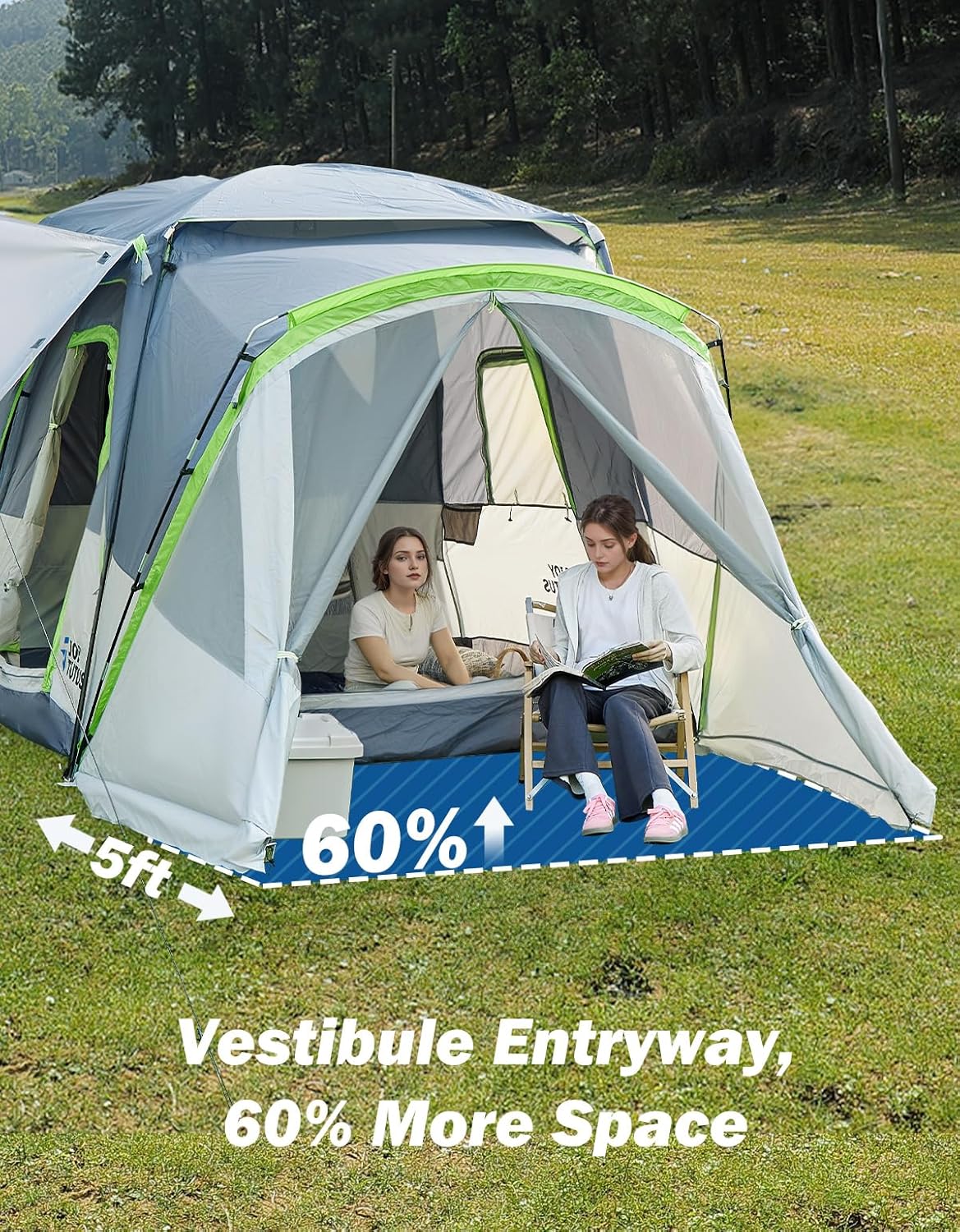 SUV Tent with Screen Porch Awning and Rainfly Fits 5 to 9 Person for Camping or Car Use