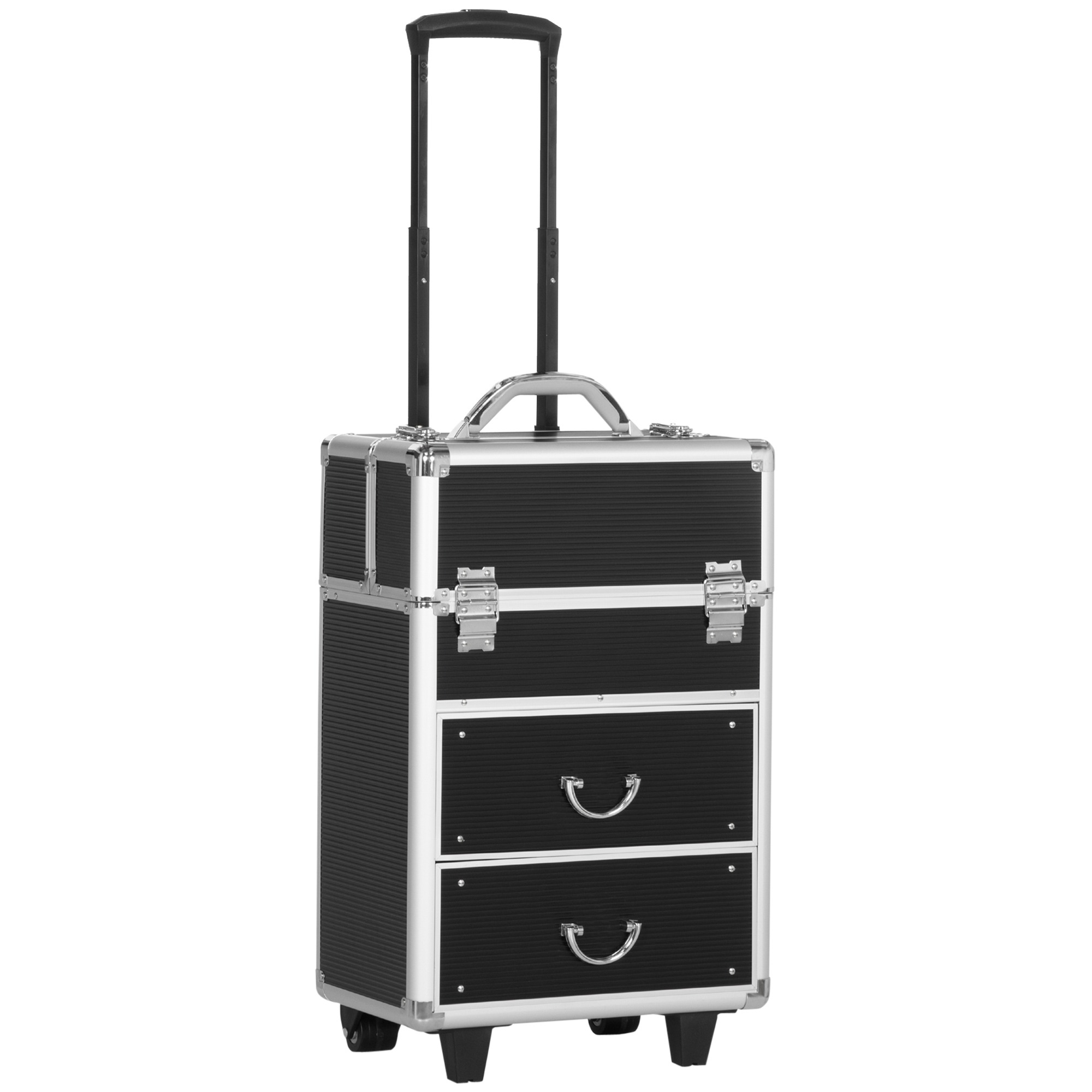 HOMCOM Trolley-Kosmetikkoffer Make-up-Koffer Kosmetikkoffer Vanity Teleskopgriff verstellbar 36L x 23B x 58H cm Alu ABS Schwarz