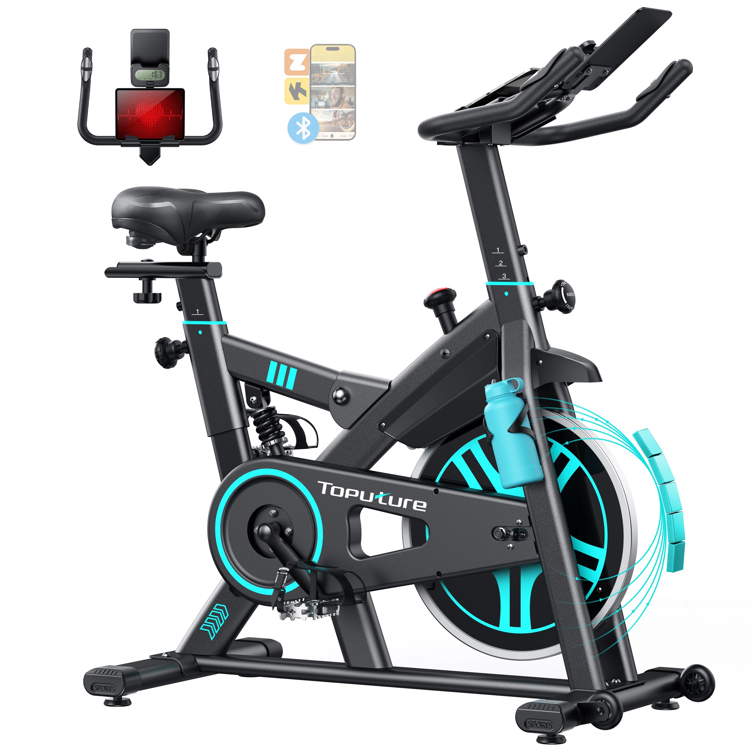 Heimtrainer mit APP, Puls, Stoßdämpfung, ultraleise unter 20 dB, Magnetwiderstand, 15 kg Schwungrad bis 160 kg