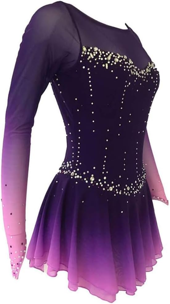 Eiskunstlauf Tanzkleider Eislaufen Leistung Outfit für Mädchen Handgefertigt Rhythmische Gymnastik Tanzbekleidung Langarm Rollschuh Tanzkleidung