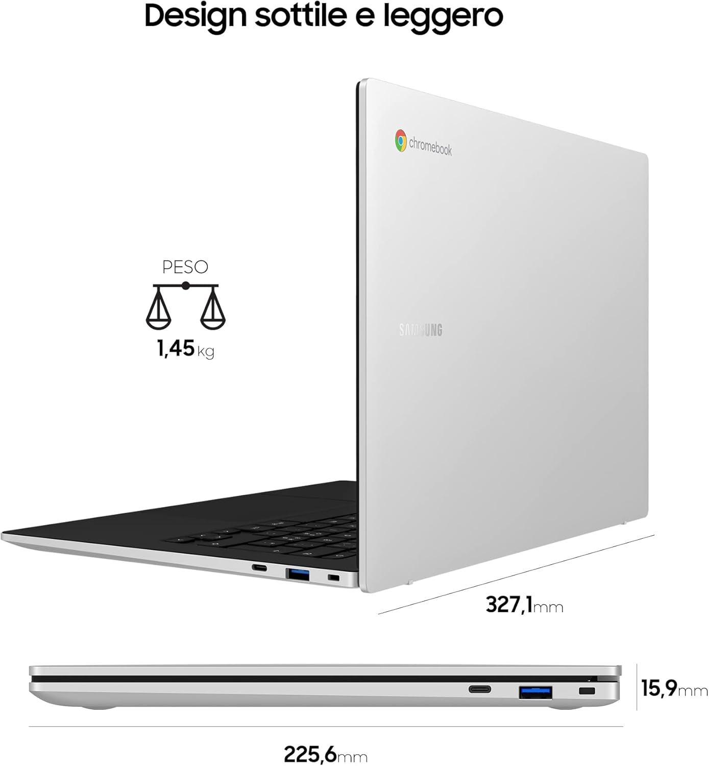 Chromebook Go, Computer Portatile XE340XDA-KA1IT Chrome OS, Processore Celeron, Display Screen 14” Full HD LED, RAM 4GB, Memoria eMMC 64GB, USB-C, Silver (Versione Italiana)