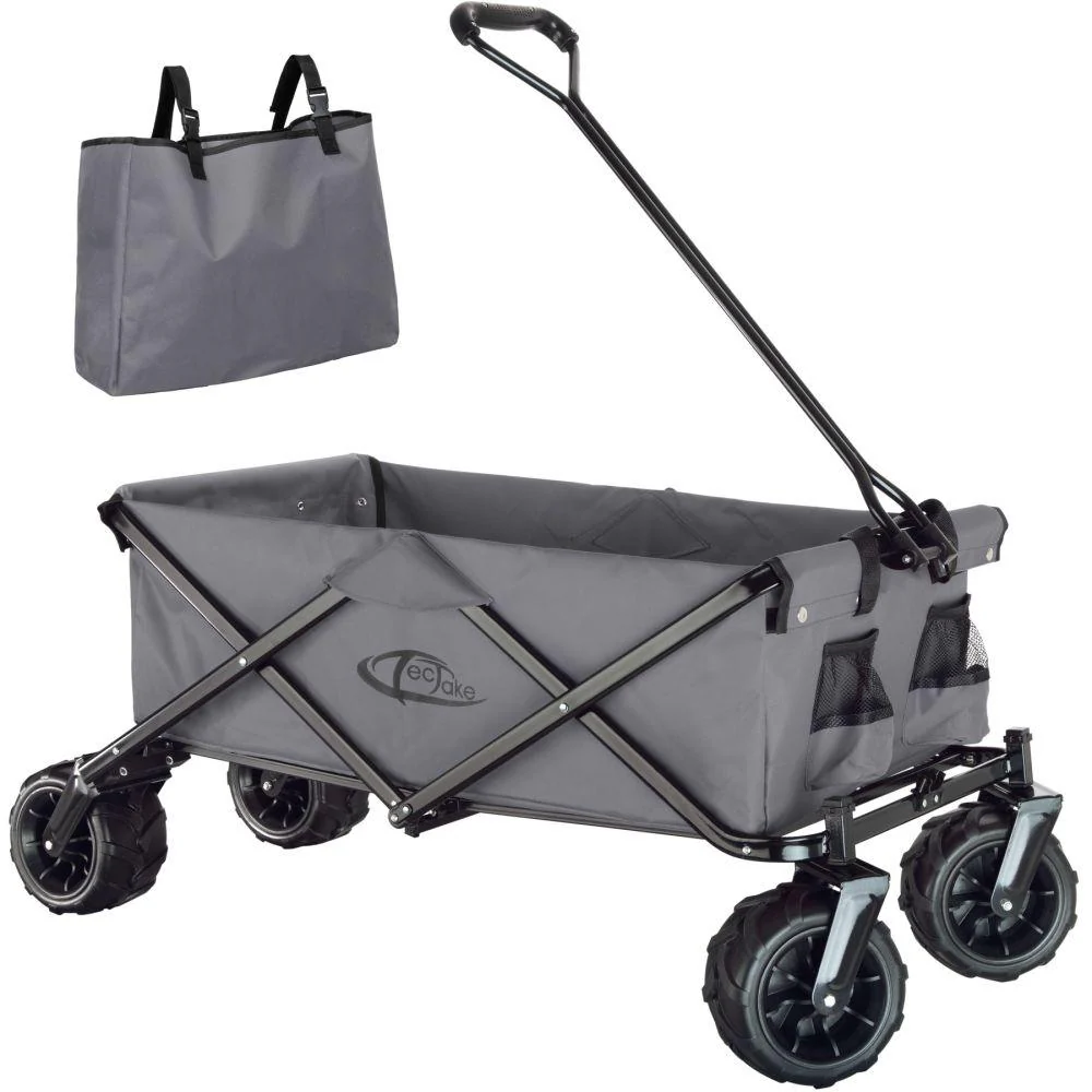 Carrello da giardino pieghevole 80 kg attrezzi da giardinaggio fuoristrada grigio