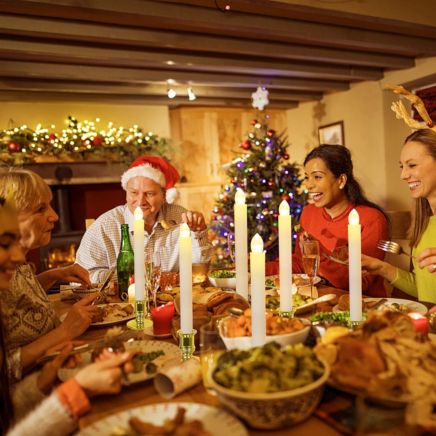 Fensterkerzen, batteriebetriebene Kerzen mit Timer, flammenlose Kerzen, batteriebetriebene Kerzen mit 2 Fernbedienungen, Weihnachtsfensterlichter, goldene flackernde Kerzen für