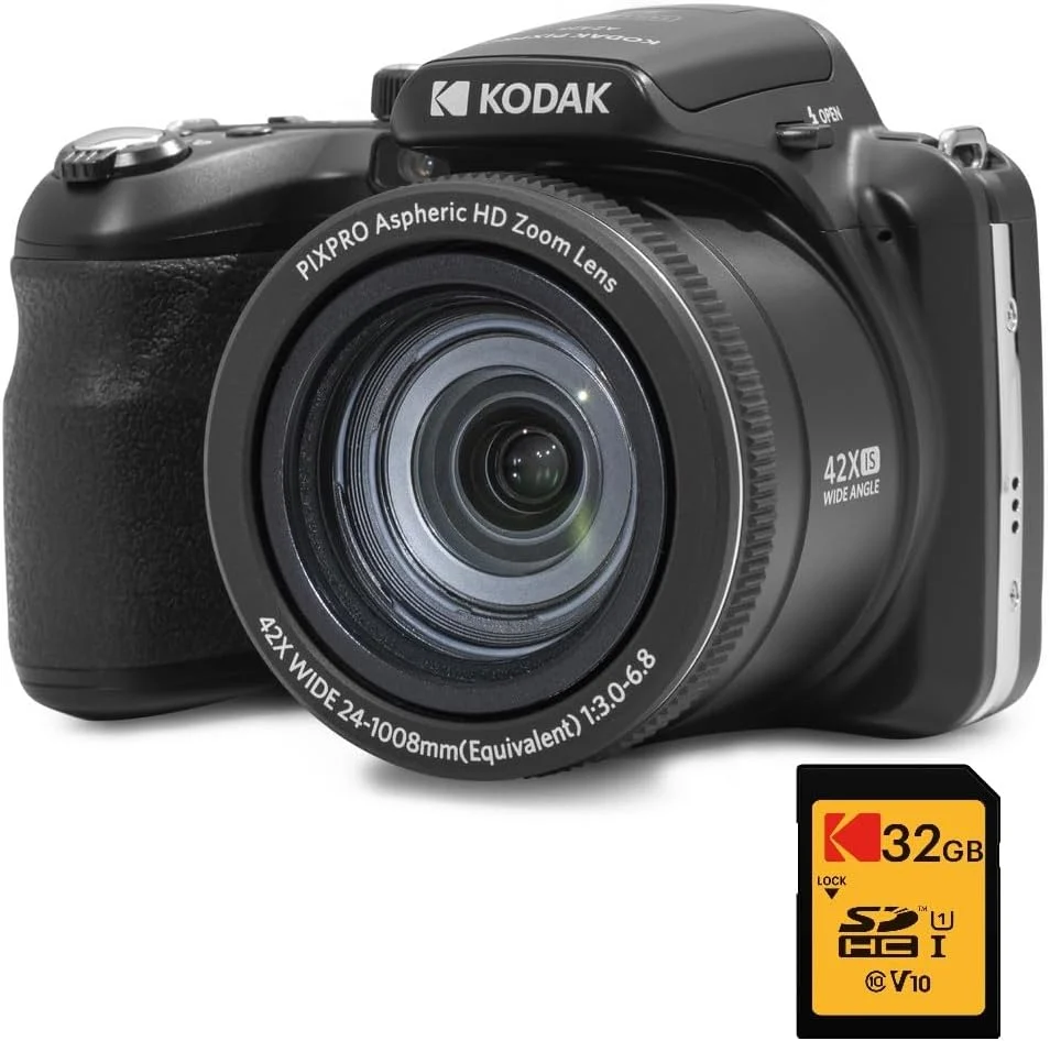KODAK Pack Bridge Pixpro Astro Zoom AZ405 + 32GB SDHC Kodak Ultra High Speed U1-Karte, 40-facher Zoom, Full HD 1080p Video, Weitwinkel, LCD, OIS, Weiß