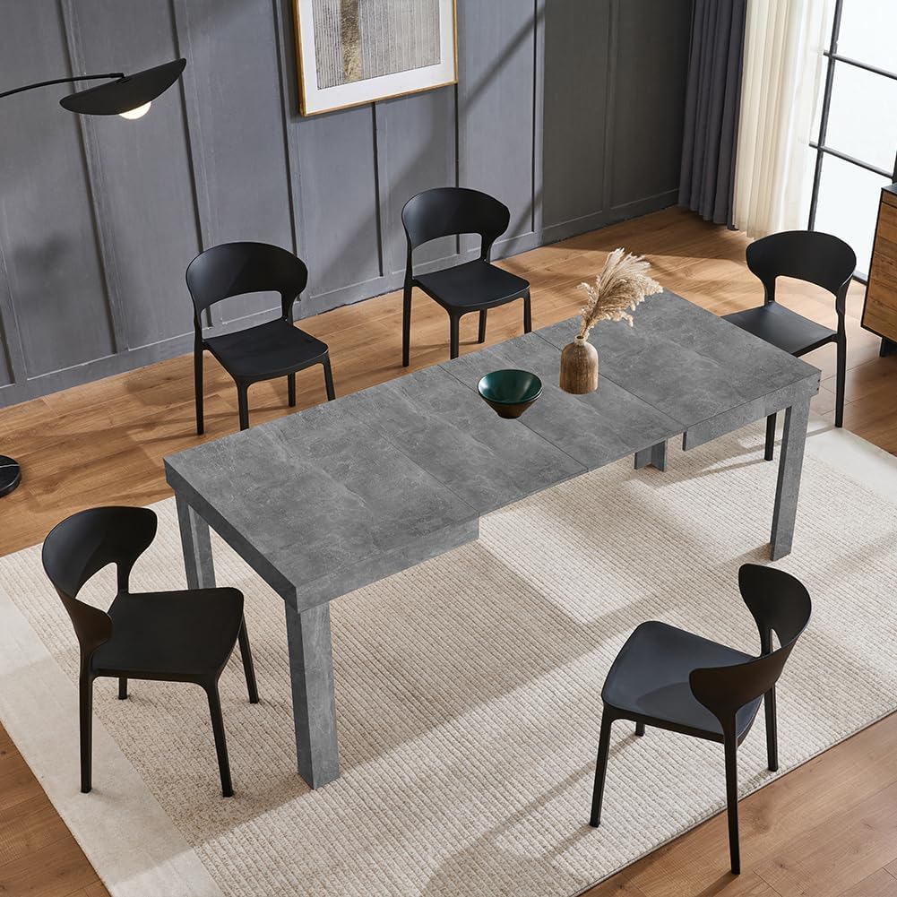 Shally Dogan Tavolo Allungabile da 4 a 6 Posti per Sala da Pranzo e Cucina, Tavolo Estensibile da 120 a 200 cm con Apertura a Scorrimento, Struttura Robusta, Design Moderno Salvaspazio (Cemento)