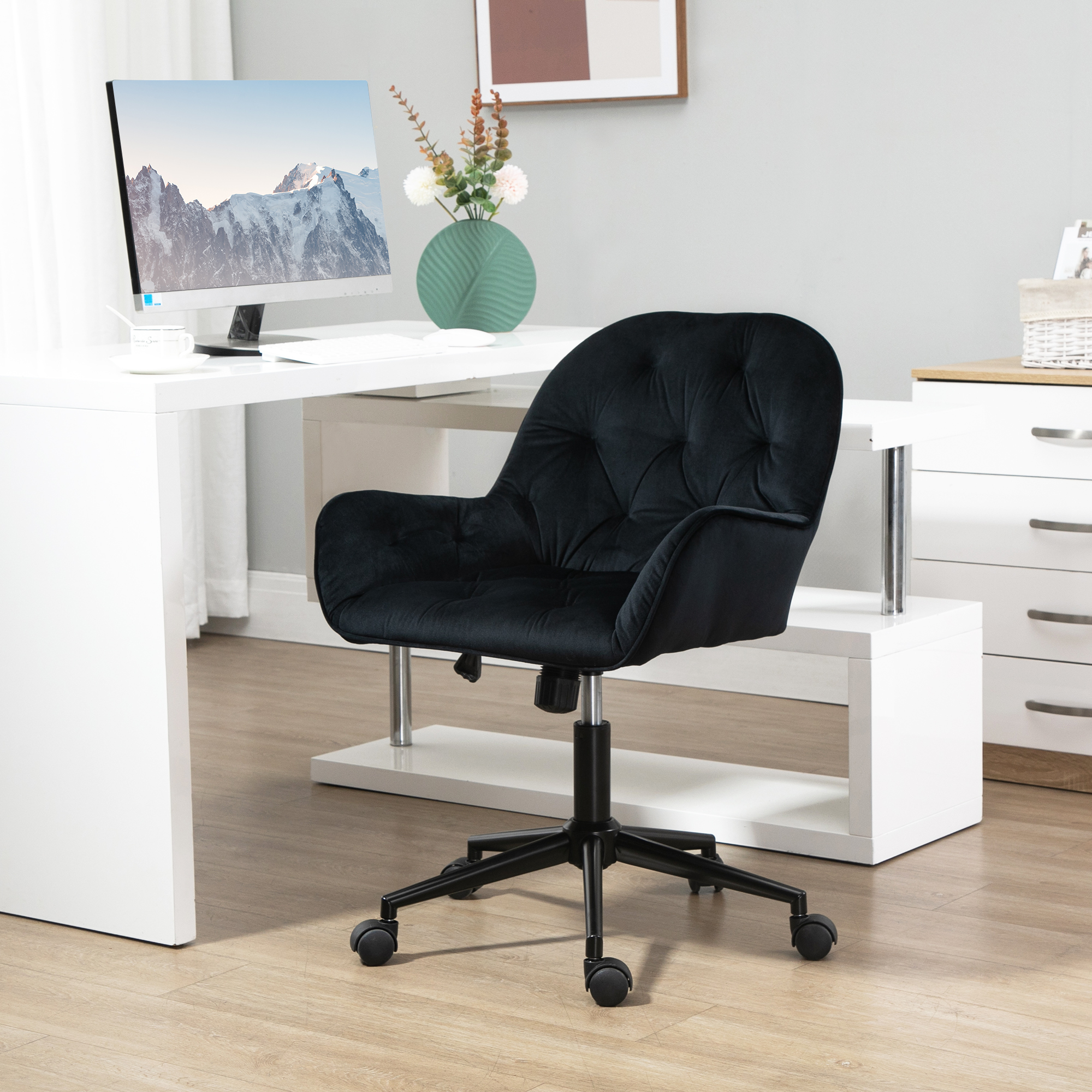 Vinsetto Bürostuhl Drehstuhl Bürosessel höhenverstellbarer Chefsessel Stuhl Schreibtischstuhl Sessel Büro samtartiges Polyester Schwarz 60 x 61 x 81-91 cm