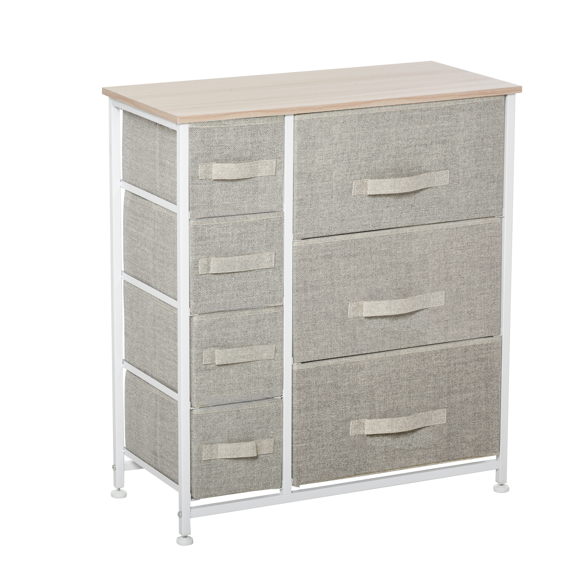 HOMCOM Kommode, Sideboard, 7 faltbare Stoffschubladen, Metallgestell, 63,5 x 30 x 71 cm, Hellgrau