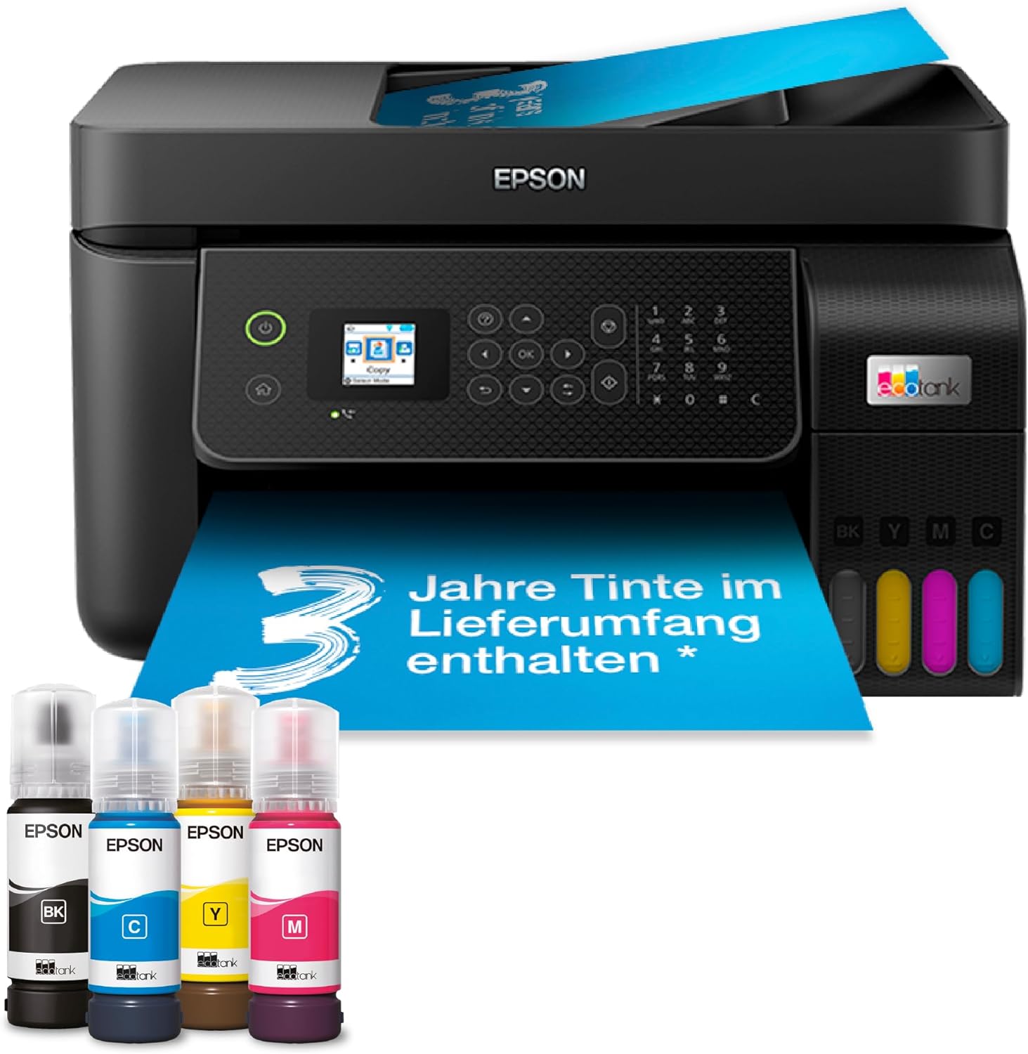 EcoTank ET-4800 Tintentankdrucker | für Zuhause & kleine Büros | WLAN & Ethernet| A4 | Drucken, Kopieren, Scannen, Faxen | 3.7cm LCD-Display Bildschirm | ADF | inkl. Tinte für bis zu 3 Jahre