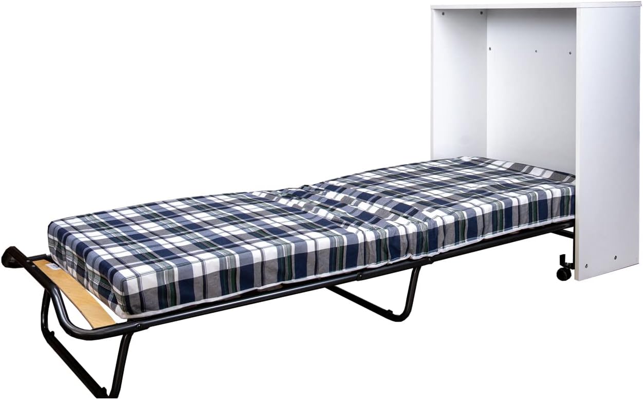 Arredo Stock Letto singolo estraibile e a scomparsa con mobile bianco, rete e materasso, 80x190 cm