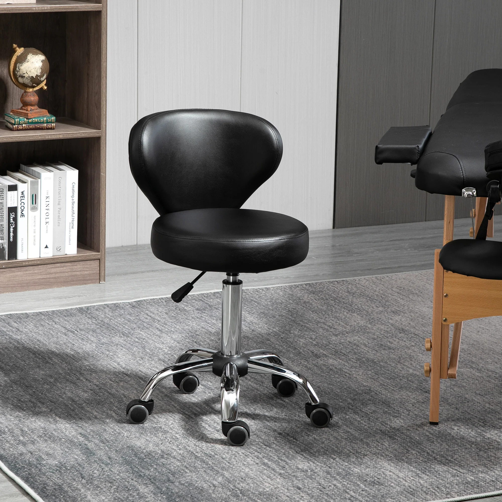 HOMCOM Rollhocker Massagehocker - drehbarer Arbeitshocker 360° - höhenverstellbare Sitzfläche 49-64H cm, ergonomische Rückenlehne