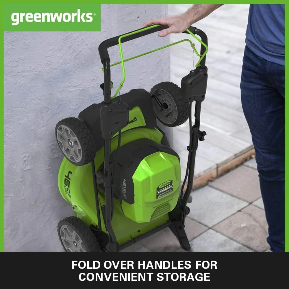 Greenworks 48V (2x24V) Selbstfahrender Akku Rasenmher f��r groe Flchen bis zu 480m, 46cm Schnittbreite, 55L Sack PLUS zwei 4Ah-Akkus und Doppelladegert GD24X2LM46SPK4X