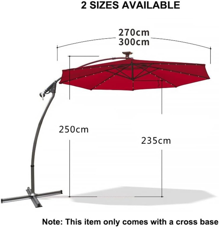 Solarbetriebener LED-Terrassenschirm mit Druckknopf, Neigung/Kurbel, 8 Rippen, braun, 3 m, ideal für Garten, Rasen, Terrasse, Hinterhof und Pool