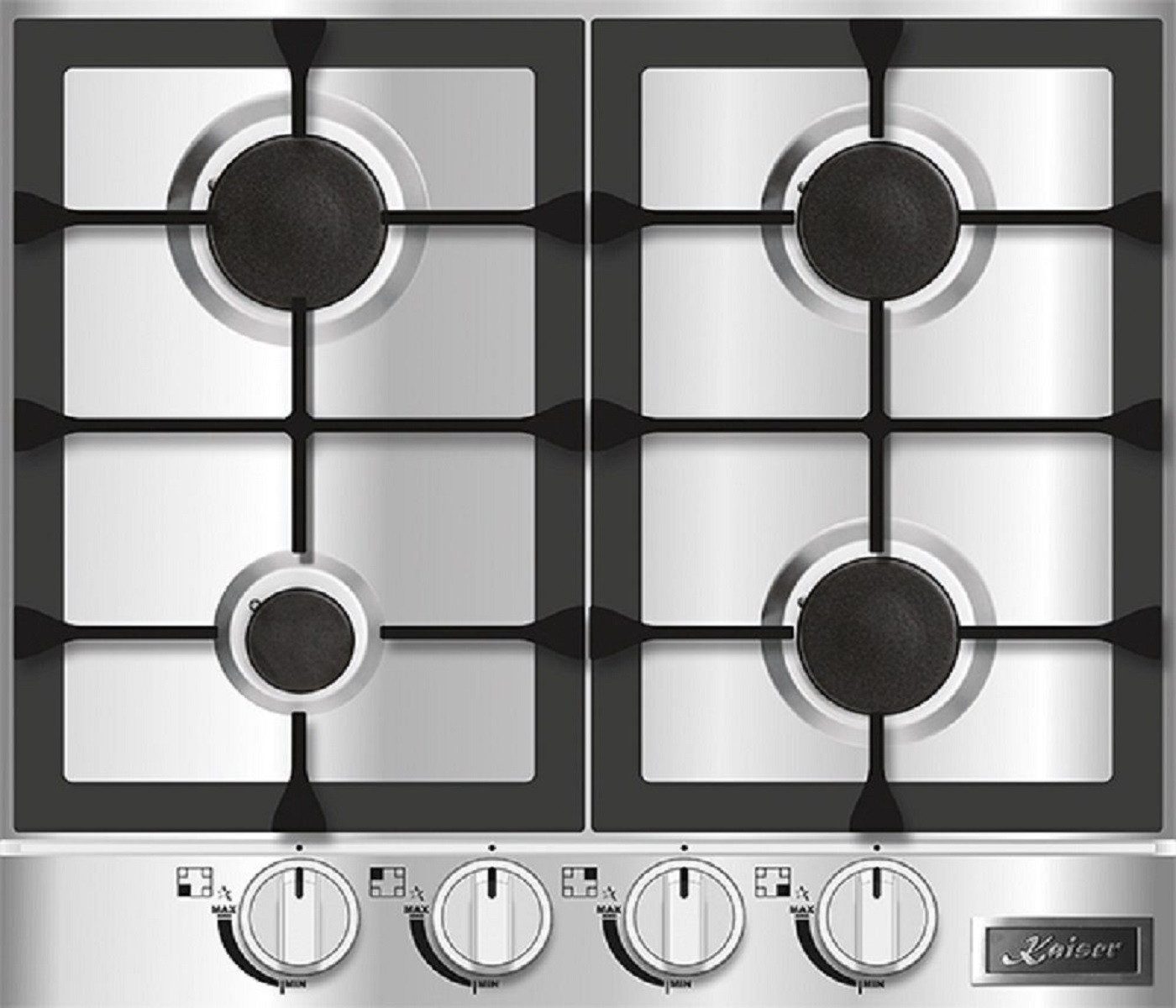Gas-Kochfeld Edelstahl Gaskochfeld 60 cm 4 Brenner 3,8 KW WOK KG 6357 Turbo