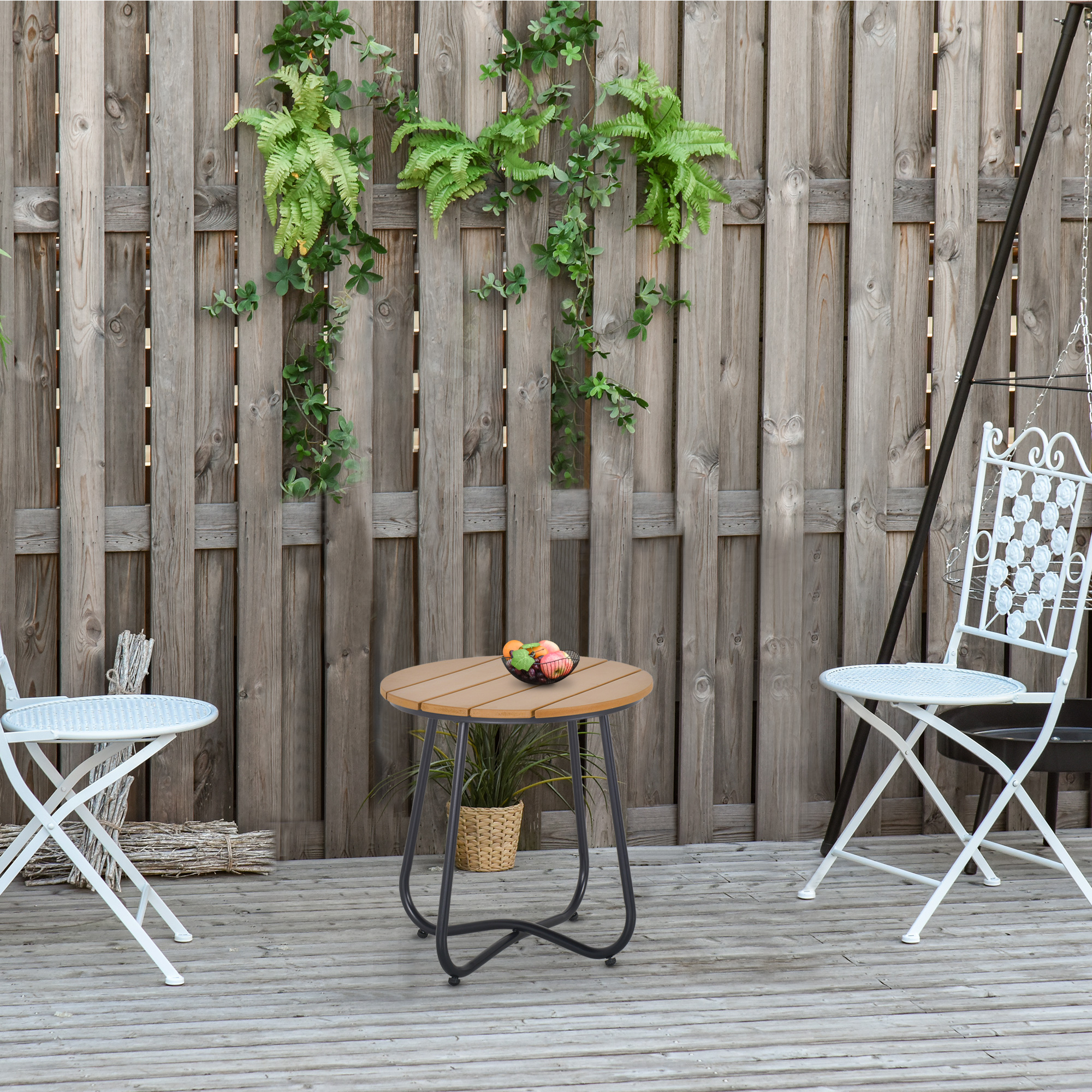 Outsunny Gartentisch Rundtisch elegant Gartenmöbel stabil verstellbare Füße Dekoration Garten Terrasse Wohnzimmer Stahlboden Braun Ø49 x 48H cm