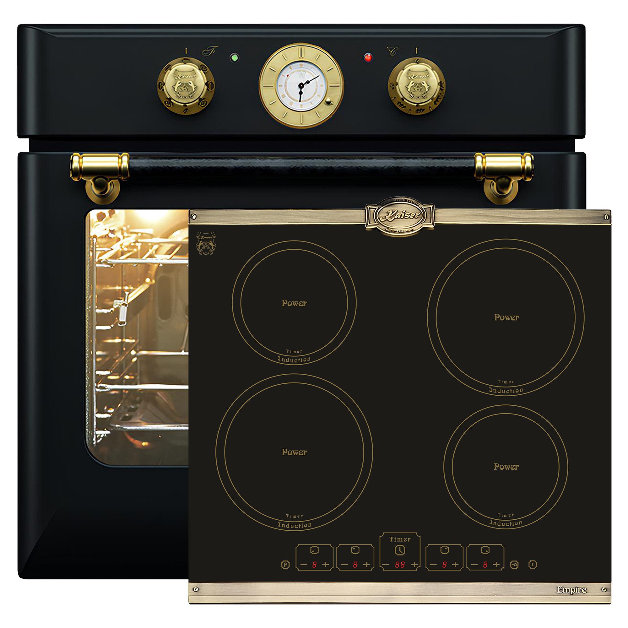 Backofen-Set Herd Set Autark Retro Einbau Backofen Elektro, 68 L mit Induktionskochfeld Autark 60 cm 4 Zonen mit Booster EH 6432 BE+KCT 6195 IEm..